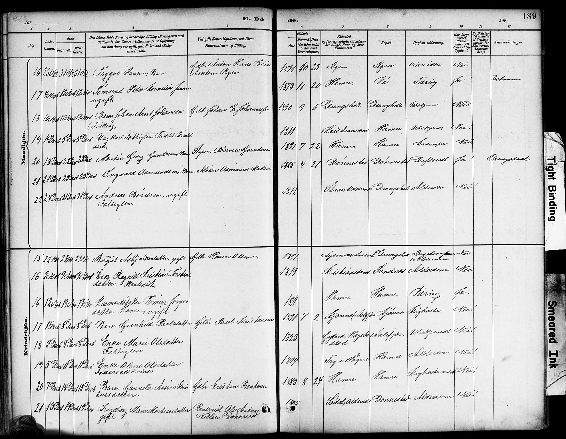 Tveit sokneprestkontor, AV/SAK-1111-0043/F/Fb/L0004: Parish register (copy) no. B 4, 1887-1914, p. 189