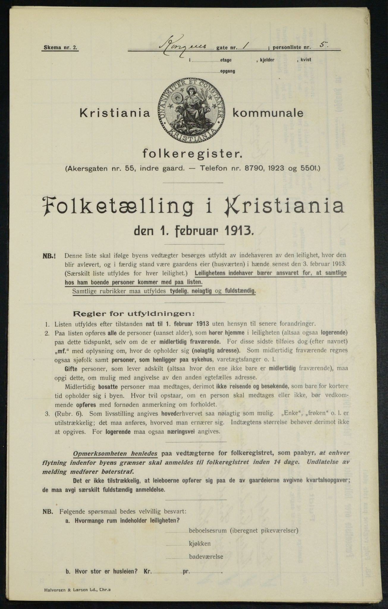 OBA, Municipal Census 1913 for Kristiania, 1913, p. 52154