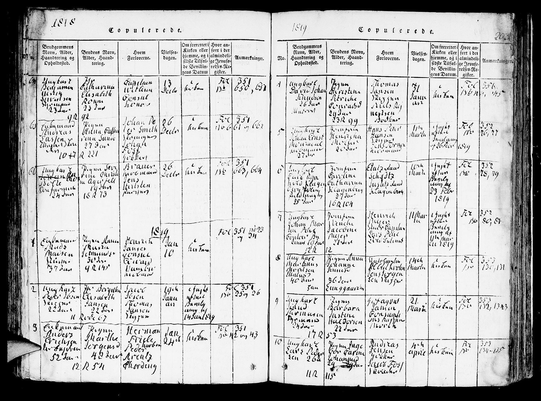 Domkirken sokneprestembete, SAB/A-74801/H/Hab/L0001: Parish register (copy) no. A 1, 1816-1821, p. 203