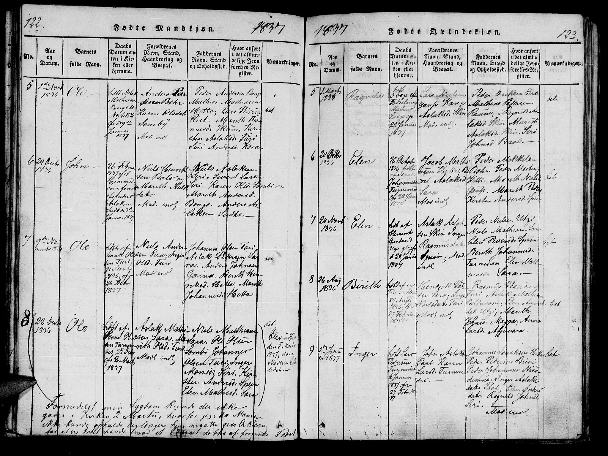 Kistrand/Porsanger sokneprestembete, AV/SATØ-S-1351/H/Ha/L0010.kirke: Parish register (official) no. 10, 1821-1842, p. 122-123