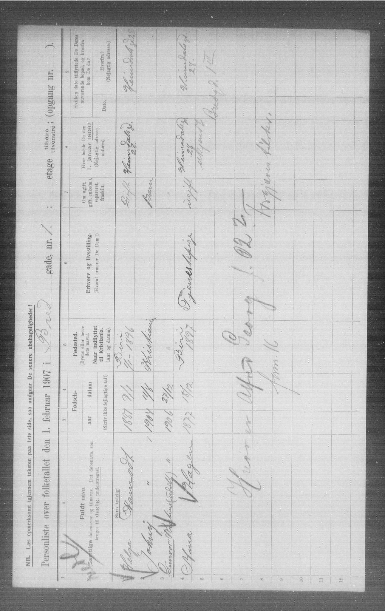 OBA, Municipal Census 1907 for Kristiania, 1907, p. 4219