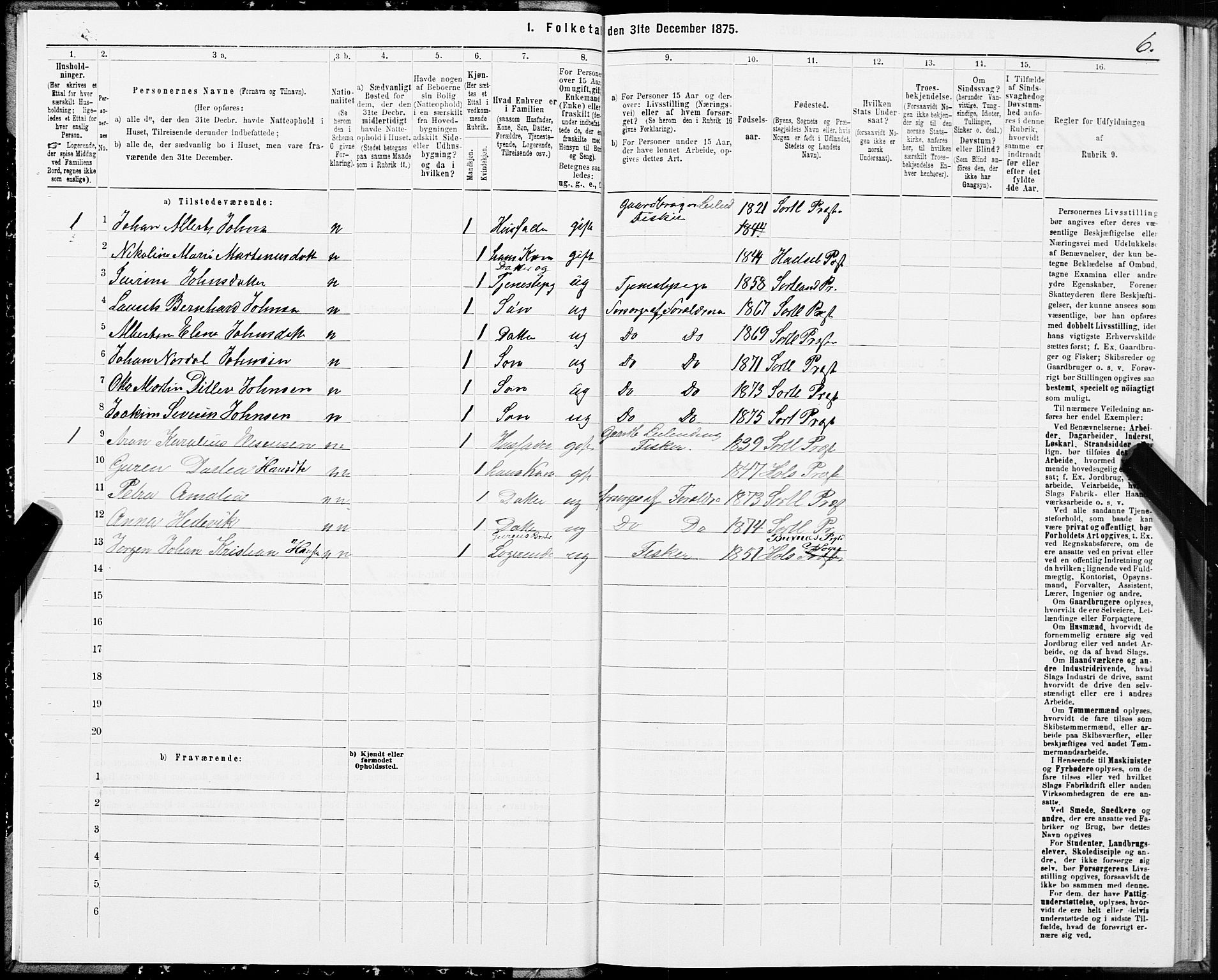 SAT, 1875 census for 1870P Sortland, 1875, p. 1006