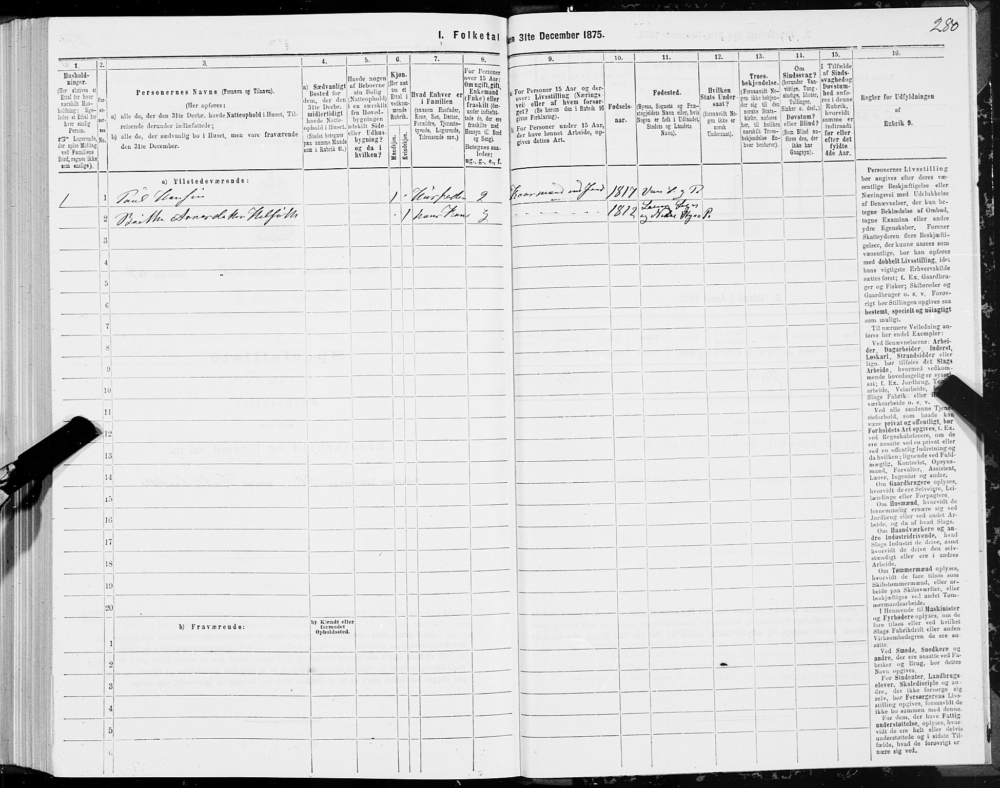 SAT, 1875 census for 1511P Vanylven, 1875, p. 1280