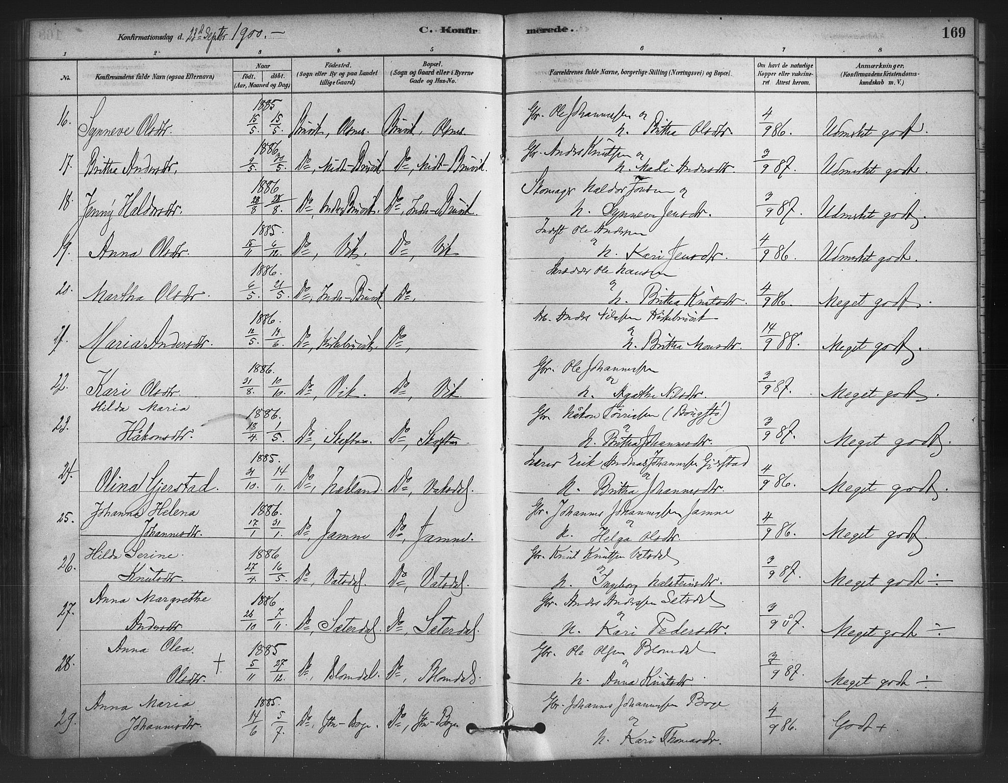 Bruvik Sokneprestembete, AV/SAB-A-74701/H/Haa: Parish register (official) no. B 1, 1878-1904, p. 169