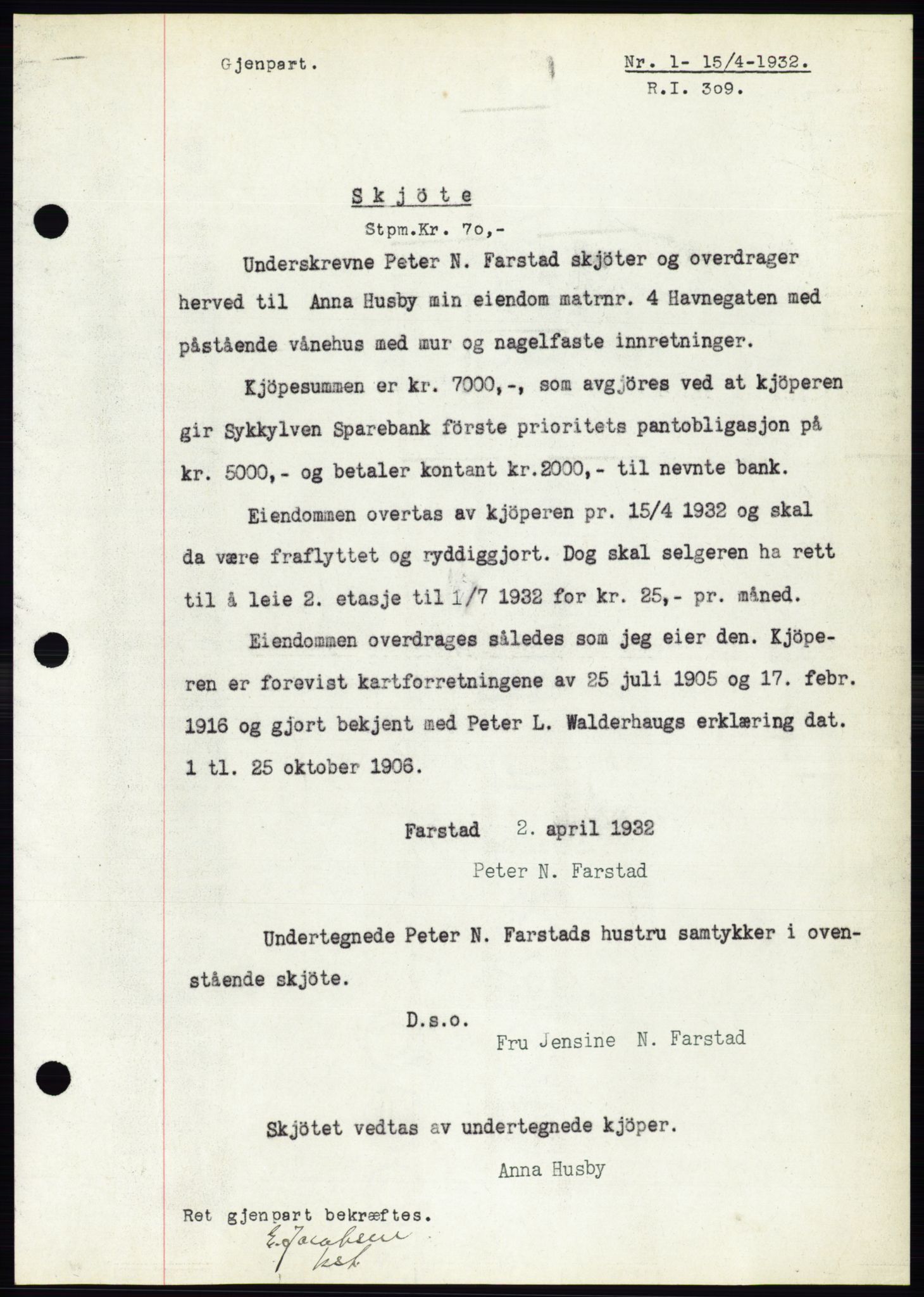 Ålesund byfogd, AV/SAT-A-4384: Mortgage book no. 29, 1931-1932, Deed date: 15.04.1932