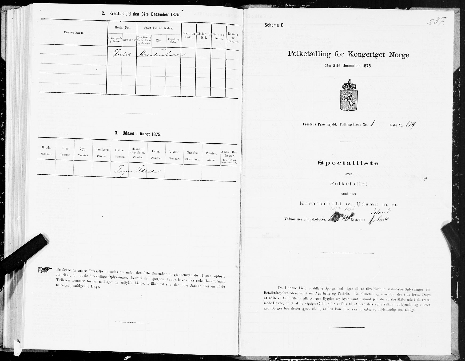 SAT, 1875 census for 1717P Frosta, 1875, p. 1237