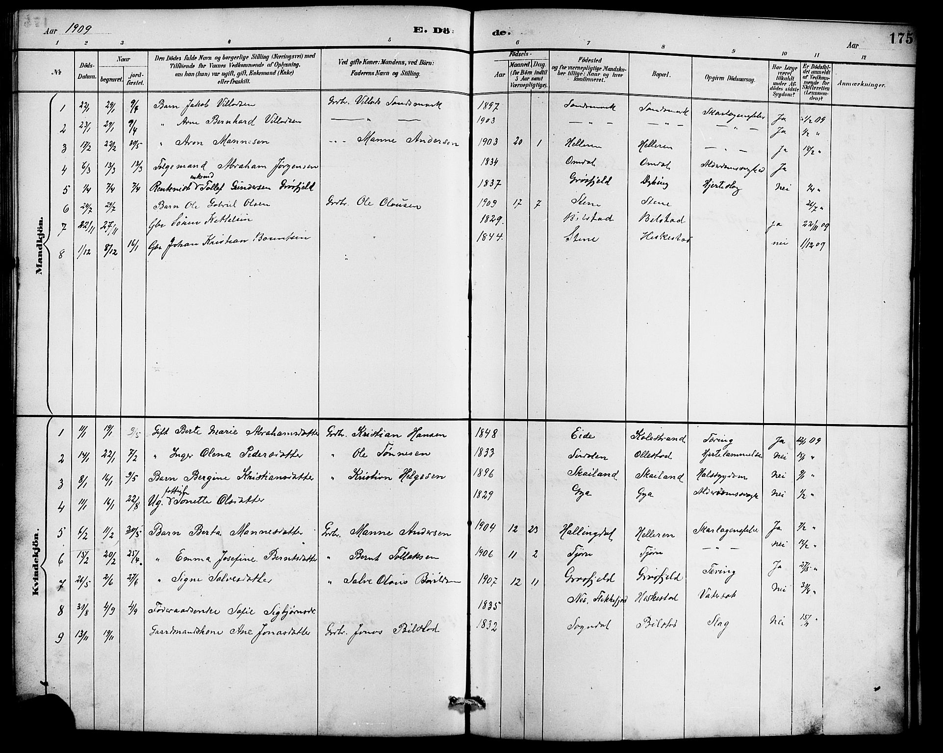 Lund sokneprestkontor, SAST/A-101809/S07/L0007: Parish register (copy) no. B 7, 1890-1925, p. 175