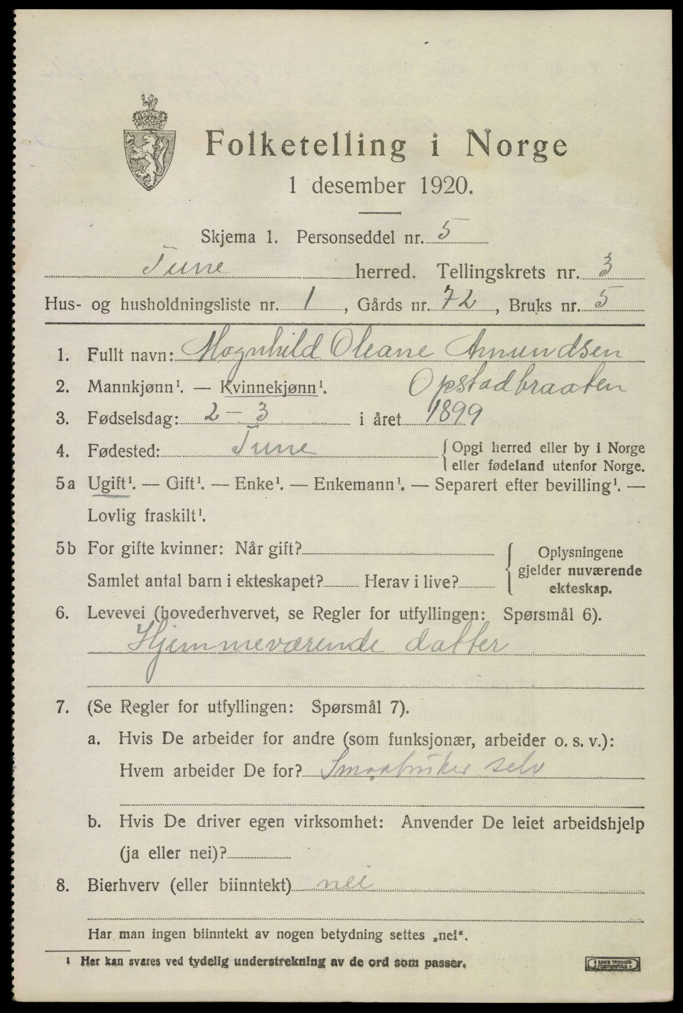 SAO, 1920 census for Tune, 1920, p. 3668