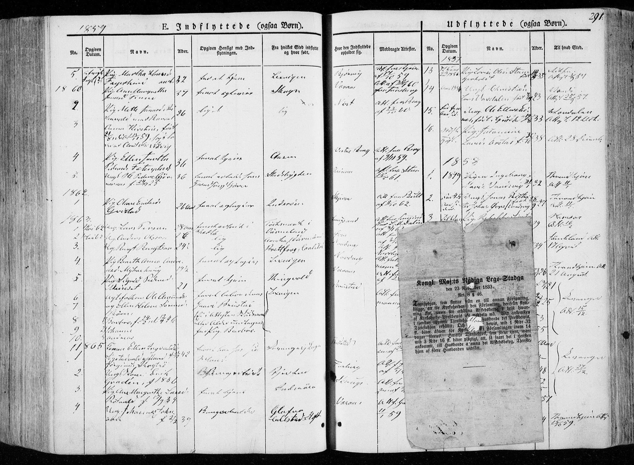 Ministerialprotokoller, klokkerbøker og fødselsregistre - Nord-Trøndelag, SAT/A-1458/722/L0218: Parish register (official) no. 722A05, 1843-1868, p. 291