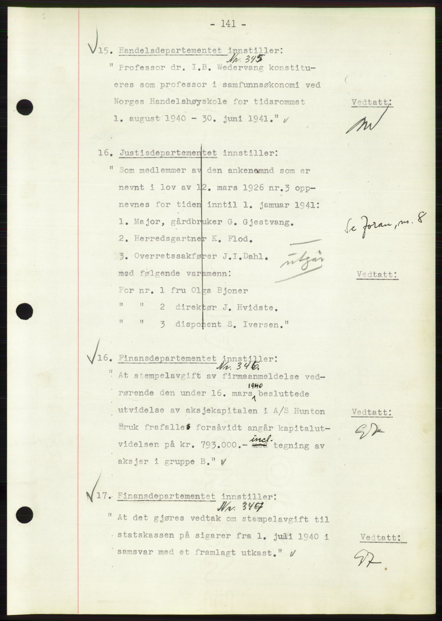 Administrasjonsrådet, AV/RA-S-1004/A/L0002: Vedtaksprotokoll 16/4-25/9, 1940, p. 145