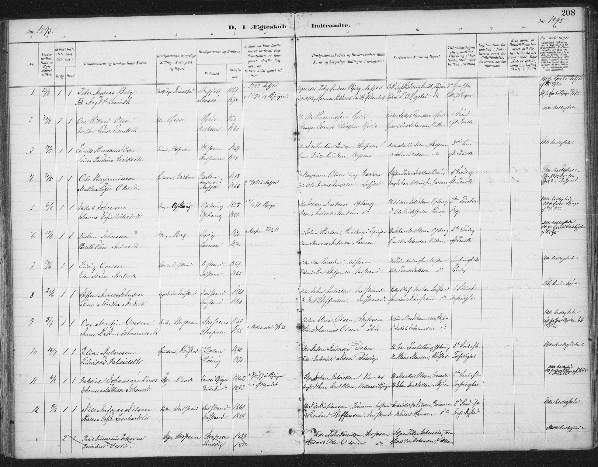 Ministerialprotokoller, klokkerbøker og fødselsregistre - Sør-Trøndelag, SAT/A-1456/659/L0743: Parish register (official) no. 659A13, 1893-1910, p. 208
