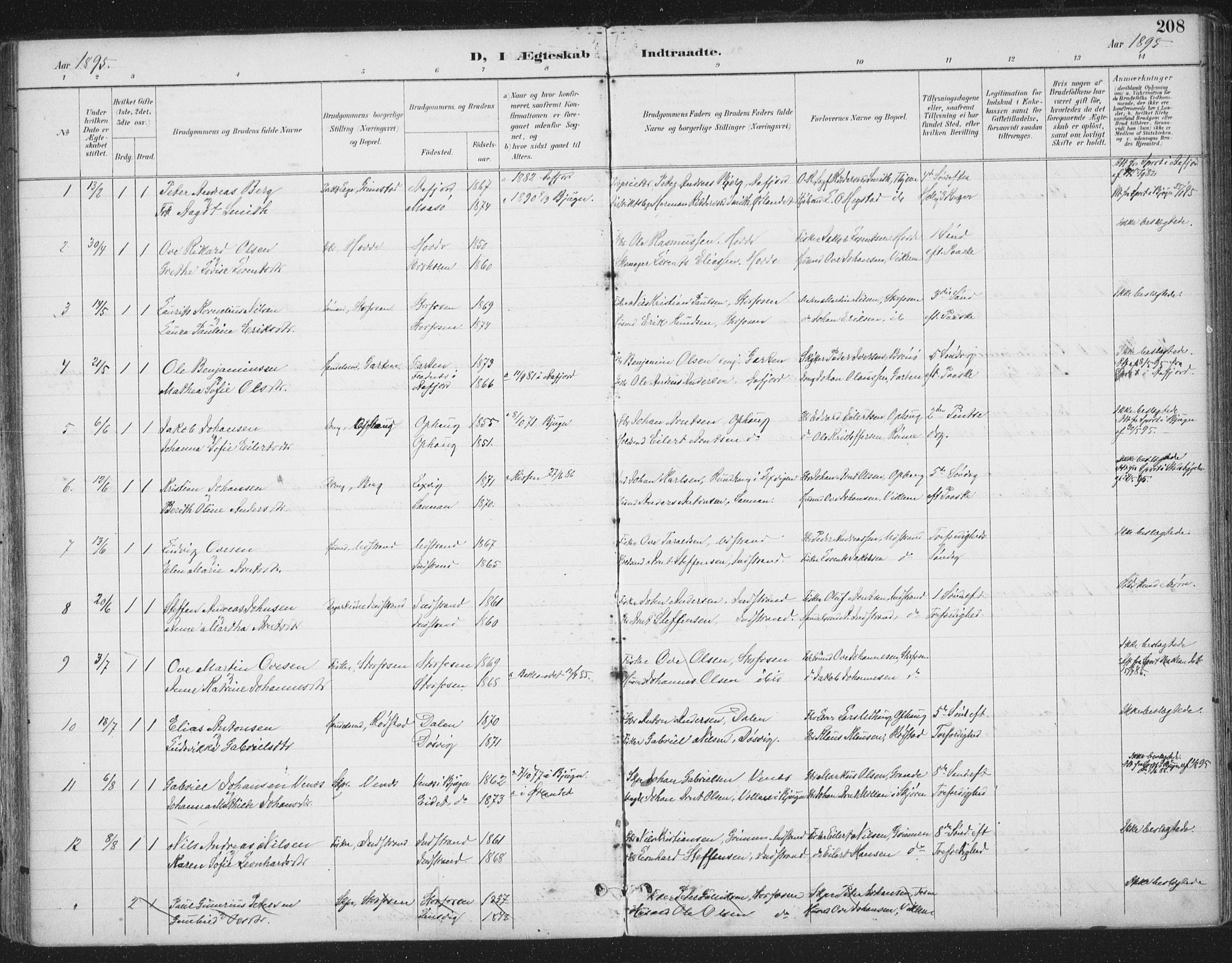 Ministerialprotokoller, klokkerbøker og fødselsregistre - Sør-Trøndelag, AV/SAT-A-1456/659/L0743: Parish register (official) no. 659A13, 1893-1910, p. 208