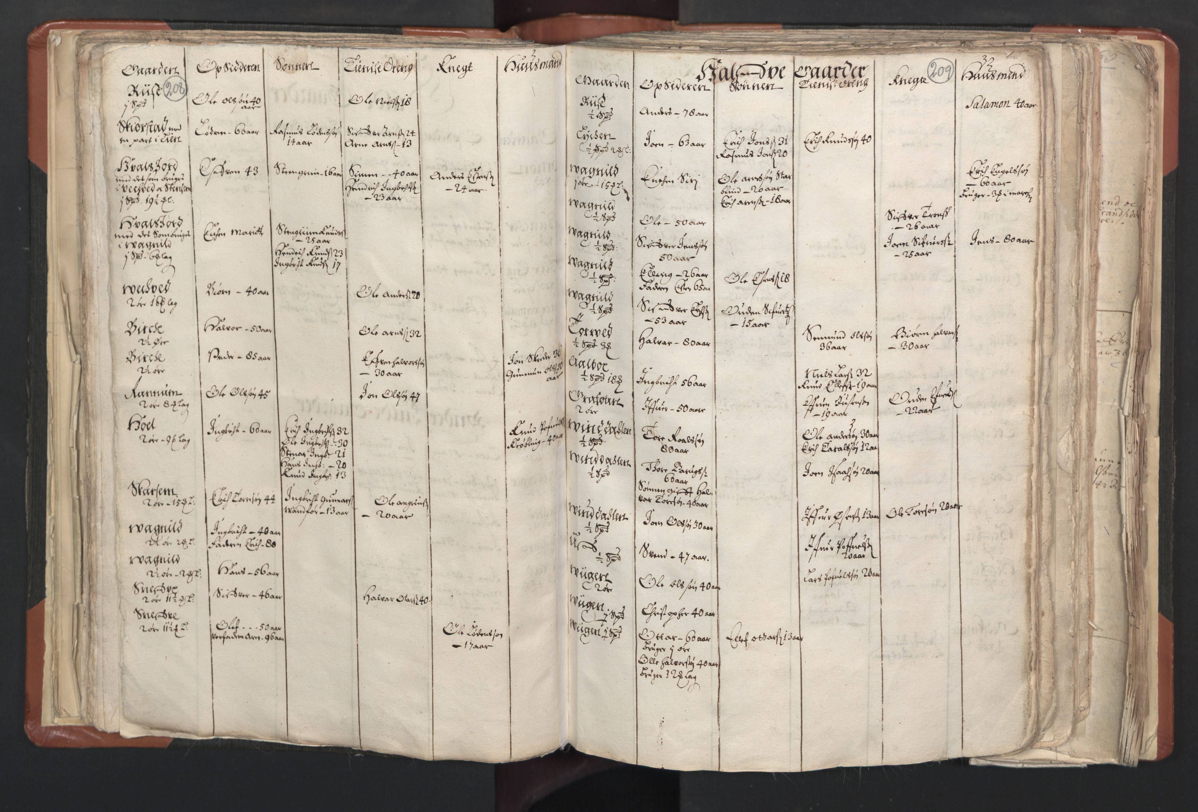 RA, Vicar's Census 1664-1666, no. 31: Dalane deanery, 1664-1666, p. 208-209