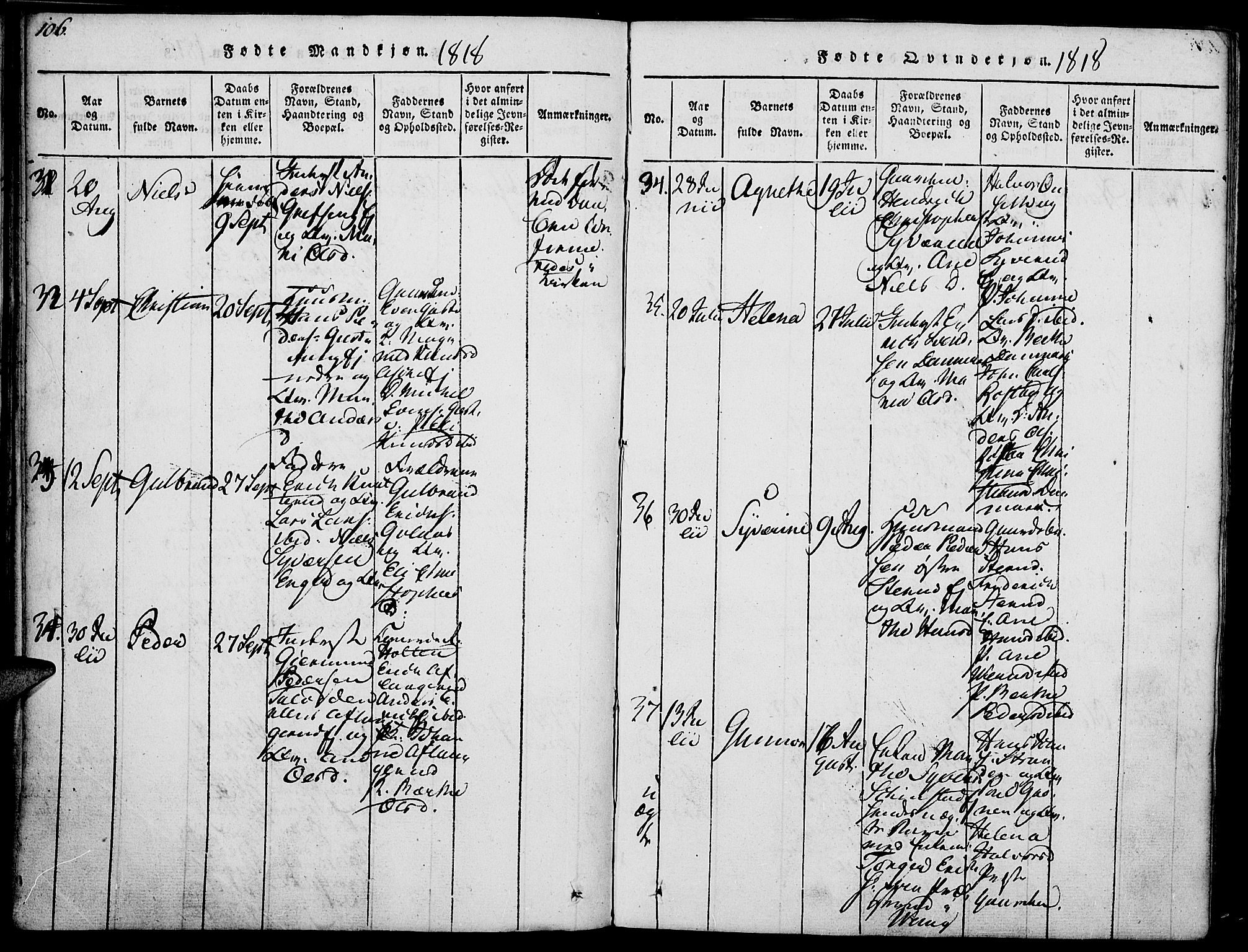 Nes prestekontor, Hedmark, AV/SAH-PREST-020/K/Ka/L0002: Parish register (official) no. 2, 1813-1827, p. 106-107