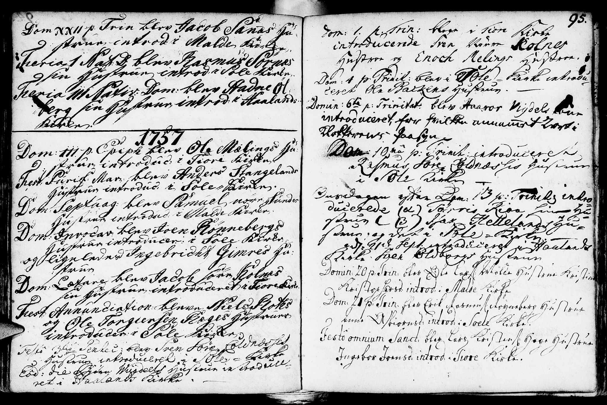 Håland sokneprestkontor, SAST/A-101802/001/30BA/L0002: Parish register (official) no. A 2, 1722-1794, p. 95