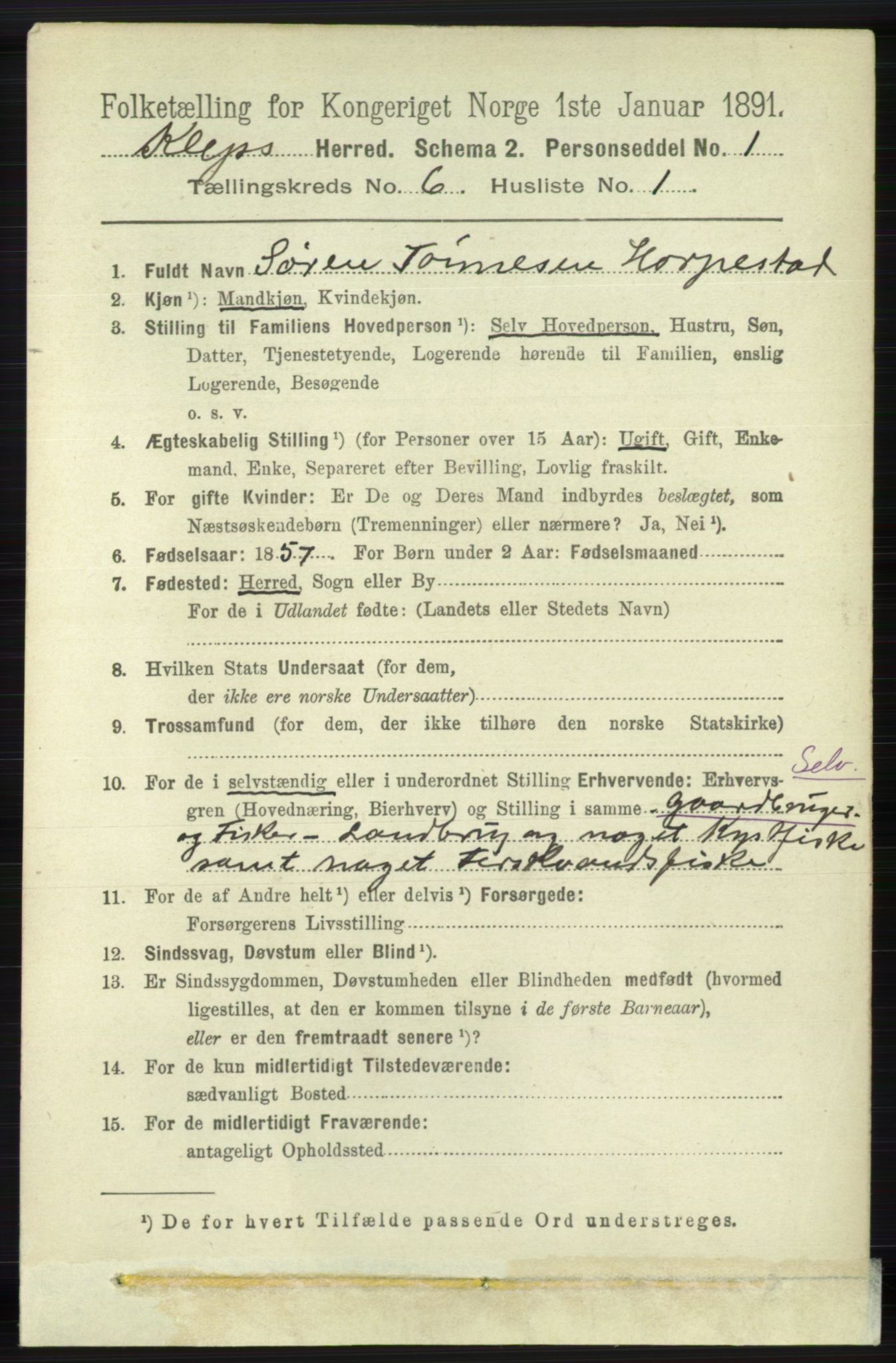 RA, 1891 census for 1120 Klepp, 1891, p. 1716