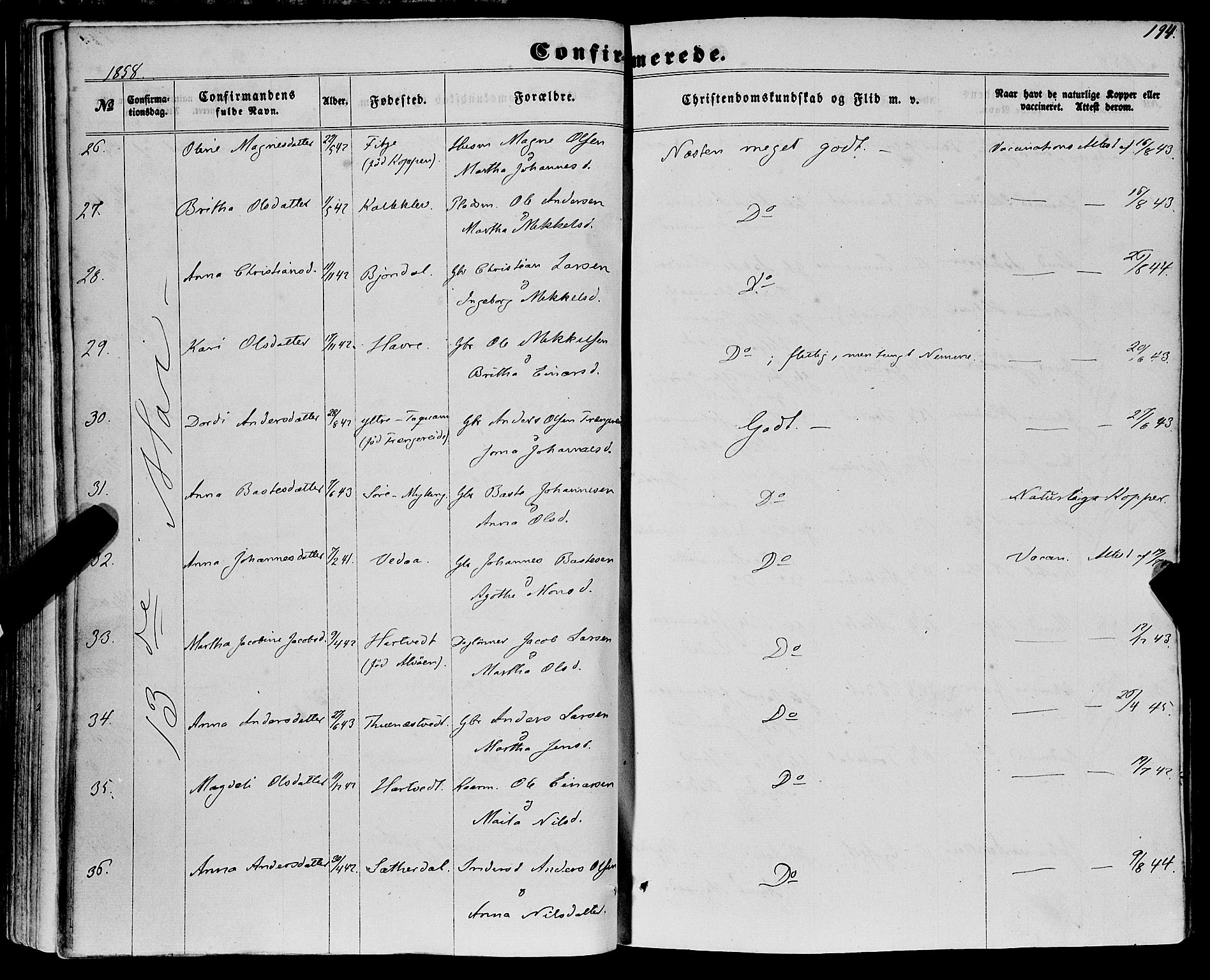Haus sokneprestembete, AV/SAB-A-75601/H/Haa: Parish register (official) no. A 17, 1858-1870, p. 194