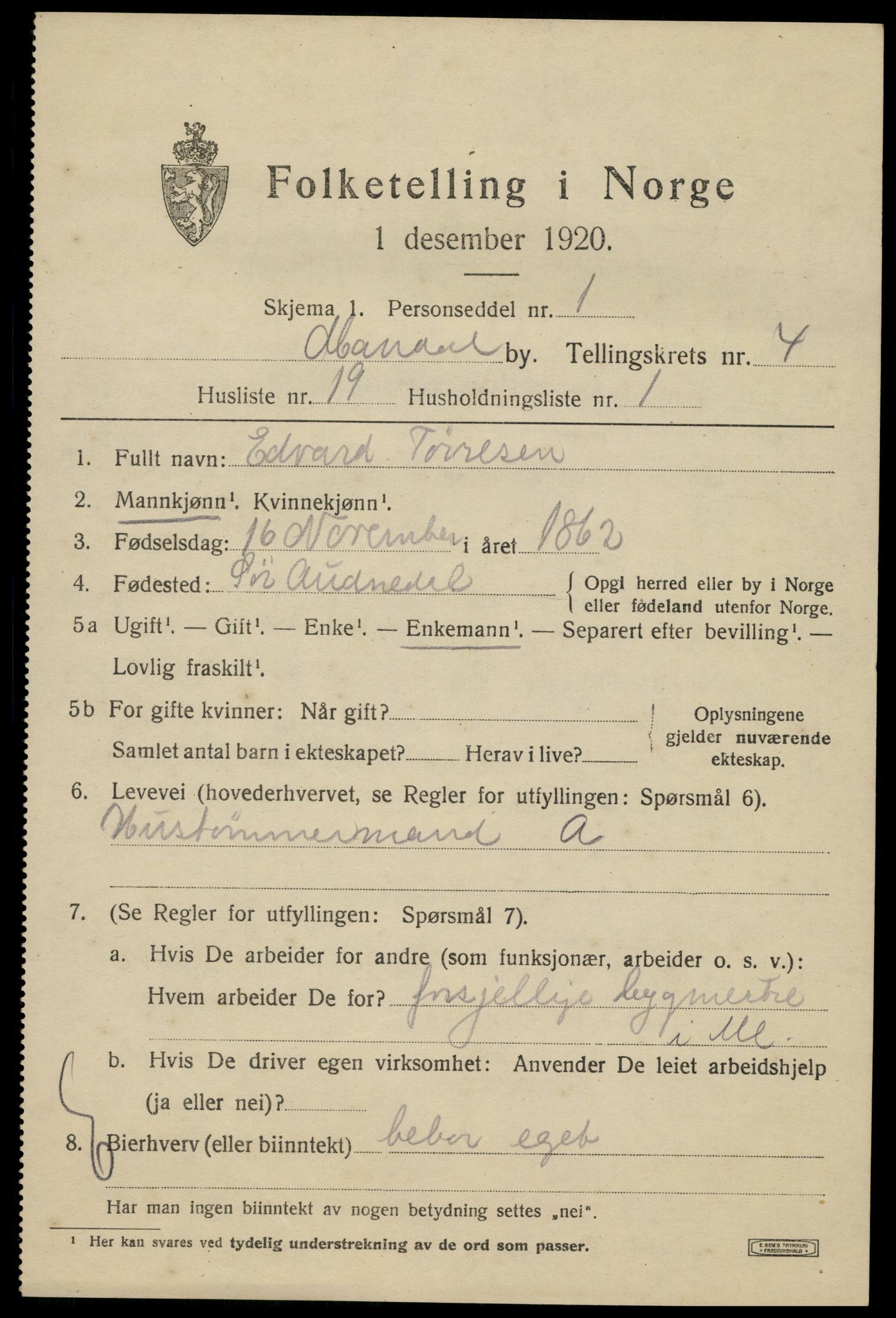 SAK, 1920 census for Mandal, 1920, p. 7209