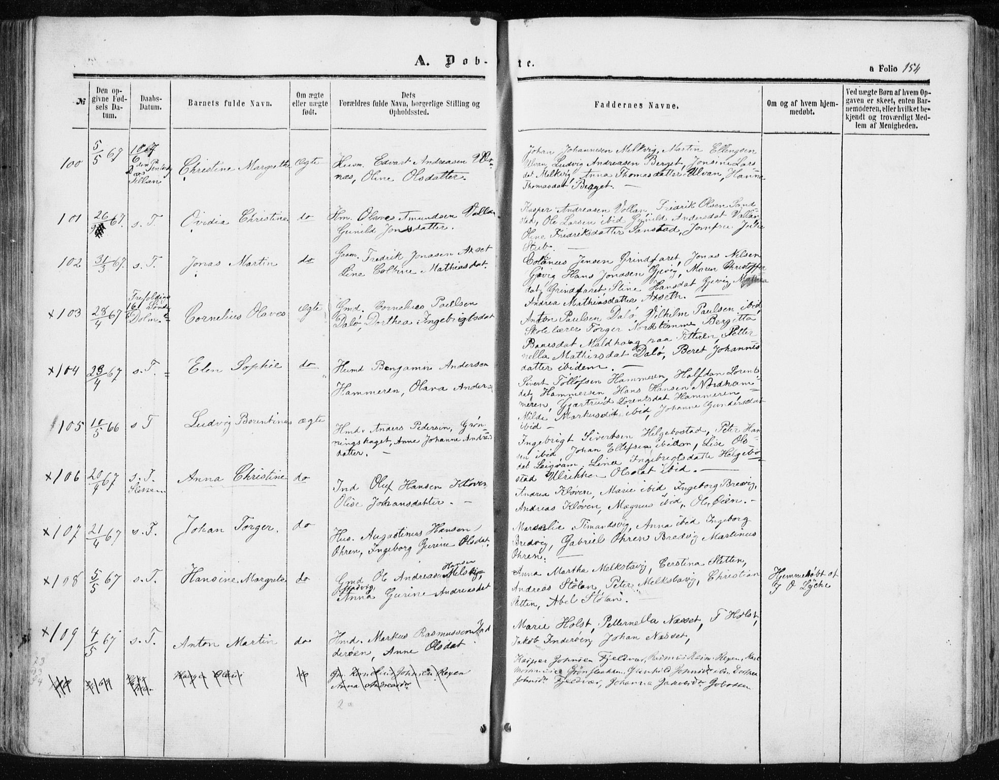 Ministerialprotokoller, klokkerbøker og fødselsregistre - Sør-Trøndelag, AV/SAT-A-1456/634/L0531: Parish register (official) no. 634A07, 1861-1870, p. 154