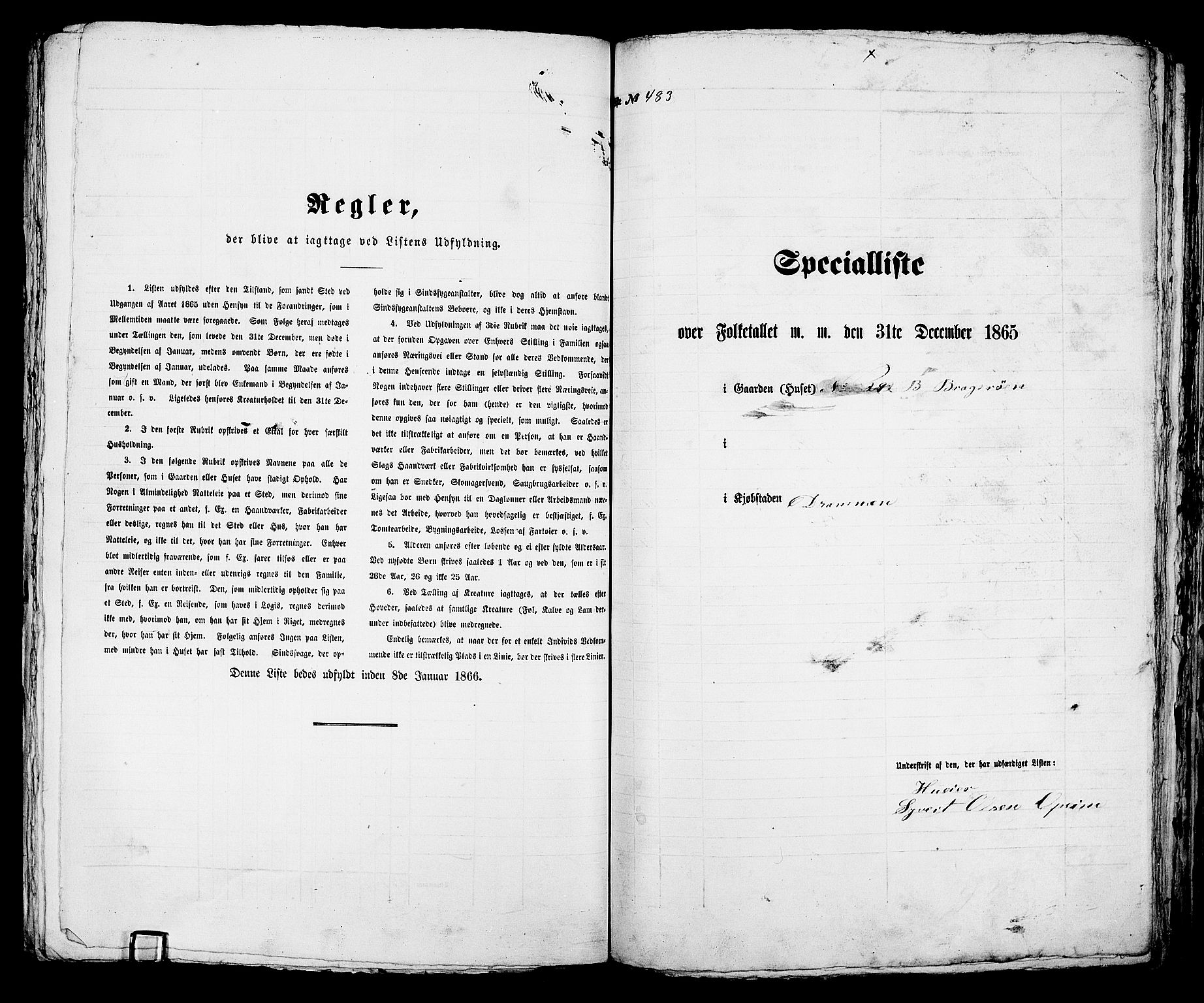 RA, 1865 census for Bragernes in Drammen, 1865, p. 1009