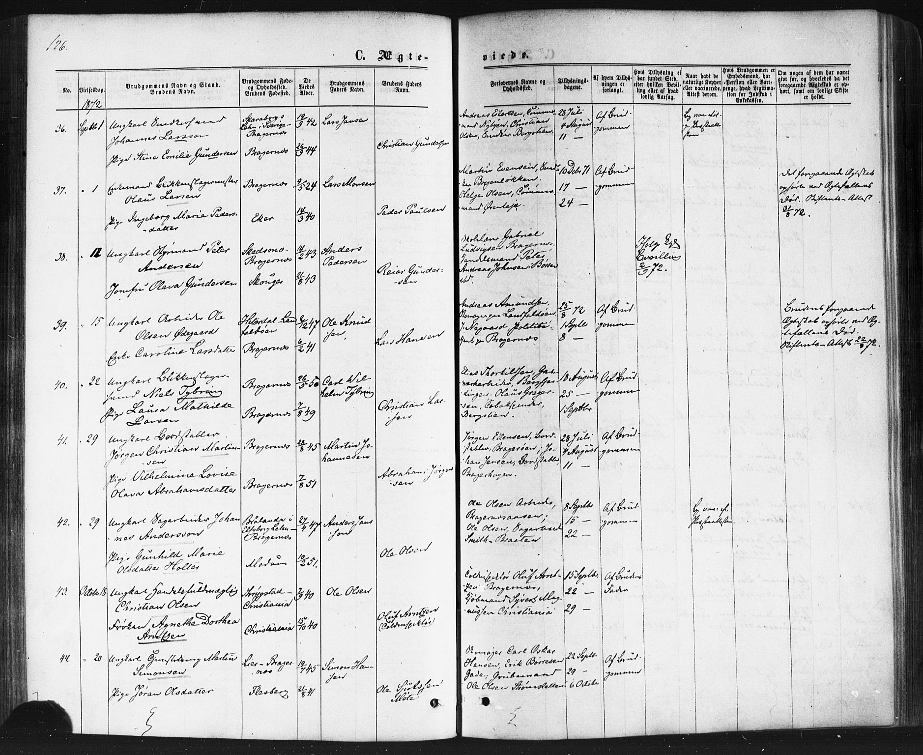 Bragernes kirkebøker, SAKO/A-6/F/Fc/L0003: Parish register (official) no. III 3, 1865-1874, p. 126