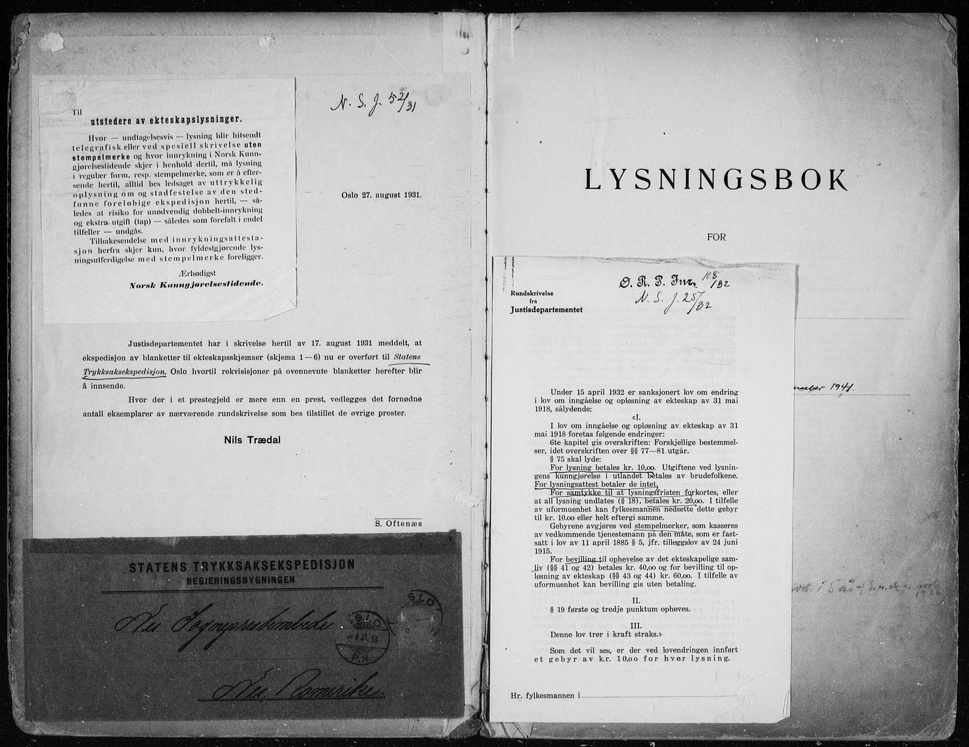 Nes prestekontor Kirkebøker, SAO/A-10410/H/L0001: Banns register no. 1, 1920-1941