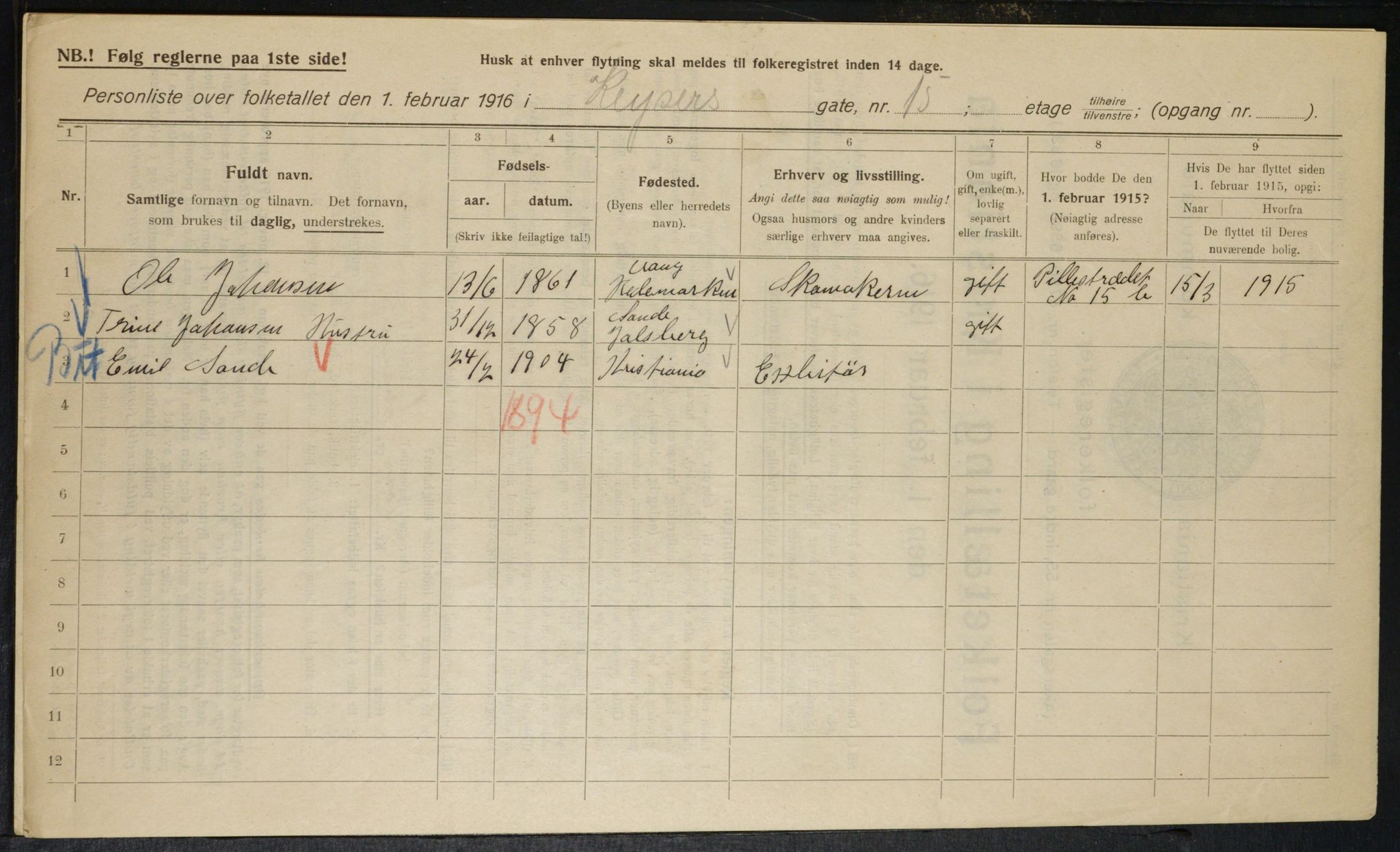 OBA, Municipal Census 1916 for Kristiania, 1916, p. 50455