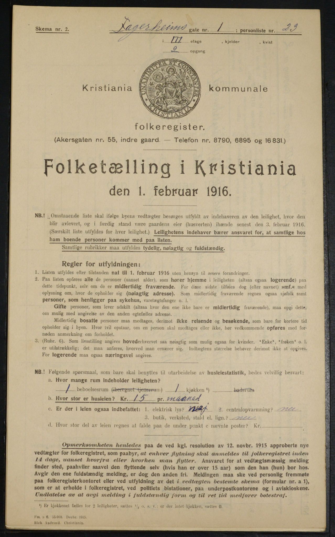 OBA, Municipal Census 1916 for Kristiania, 1916, p. 23456