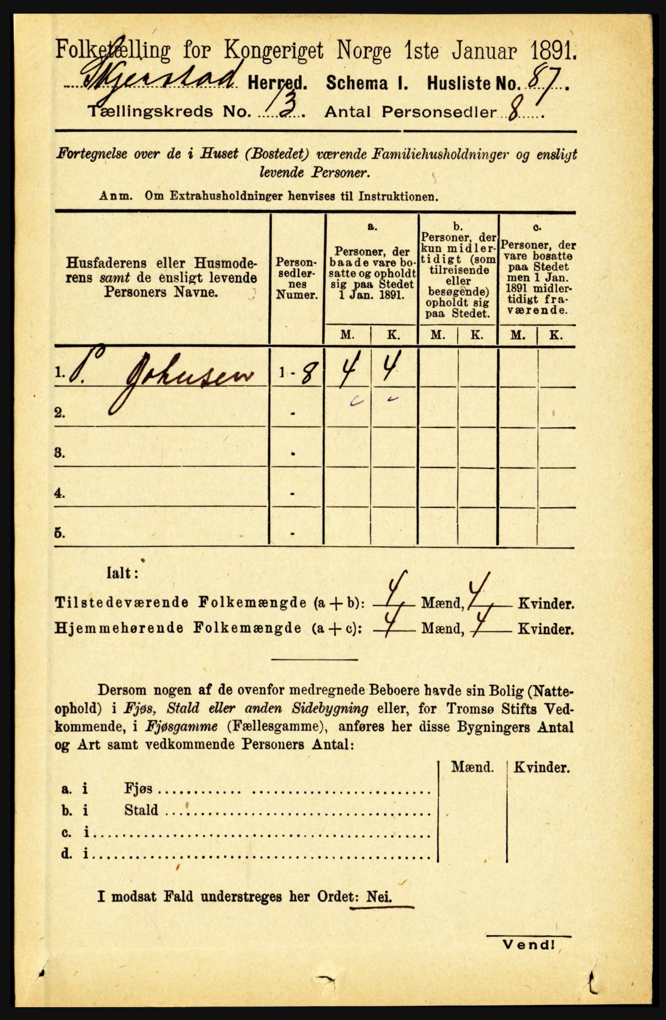 RA, 1891 census for 1842 Skjerstad, 1891, p. 4398