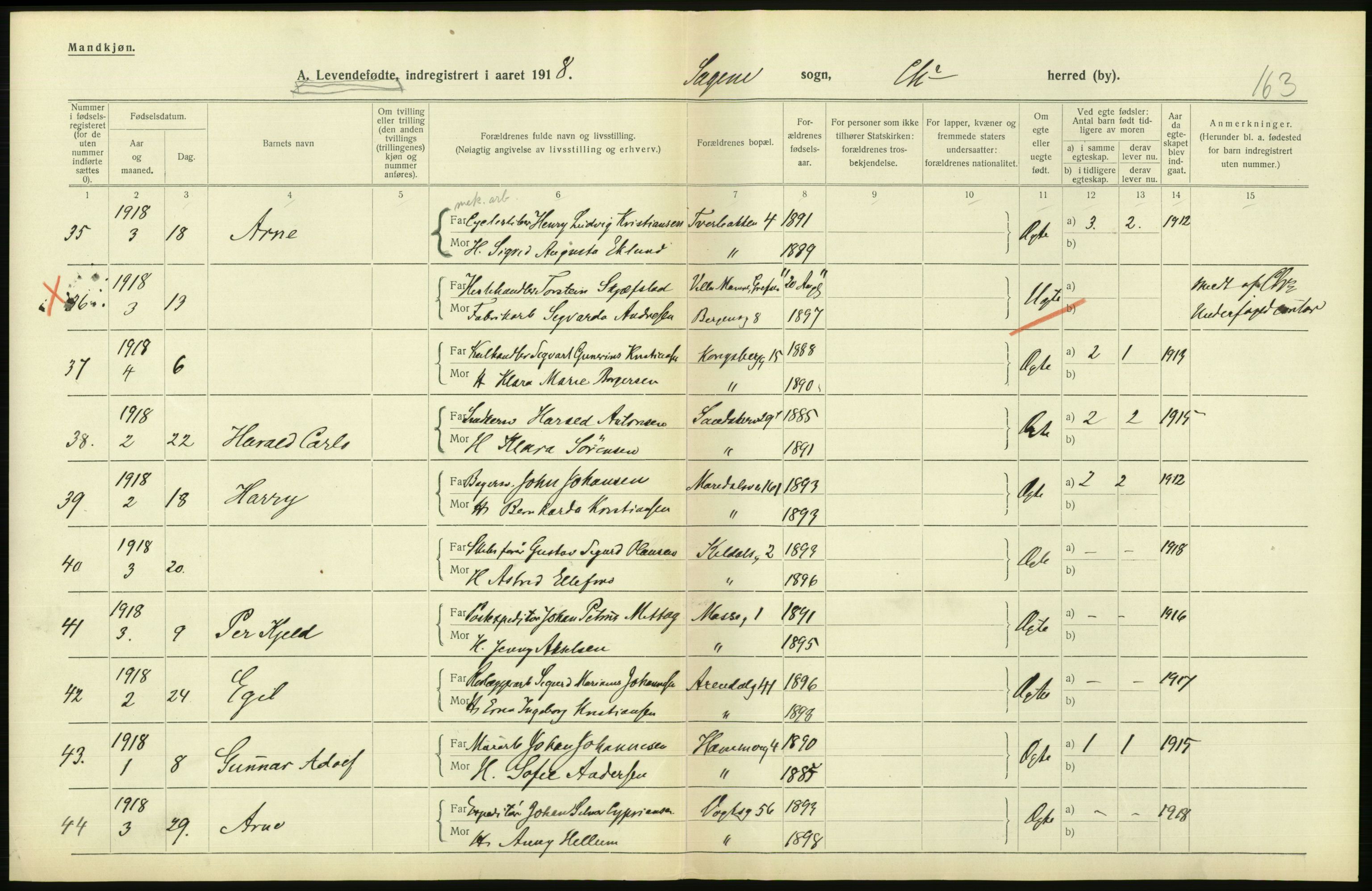 Statistisk sentralbyrå, Sosiodemografiske emner, Befolkning, AV/RA-S-2228/D/Df/Dfb/Dfbh/L0008: Kristiania: Levendefødte menn og kvinner., 1918, p. 812