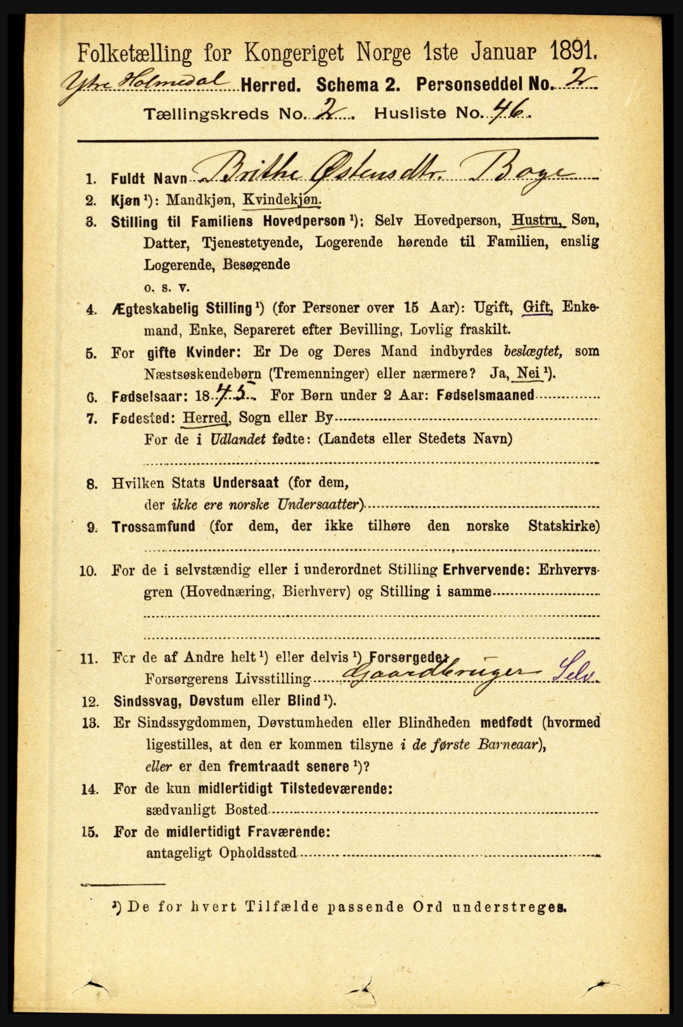 RA, 1891 census for 1429 Ytre Holmedal, 1891, p. 583