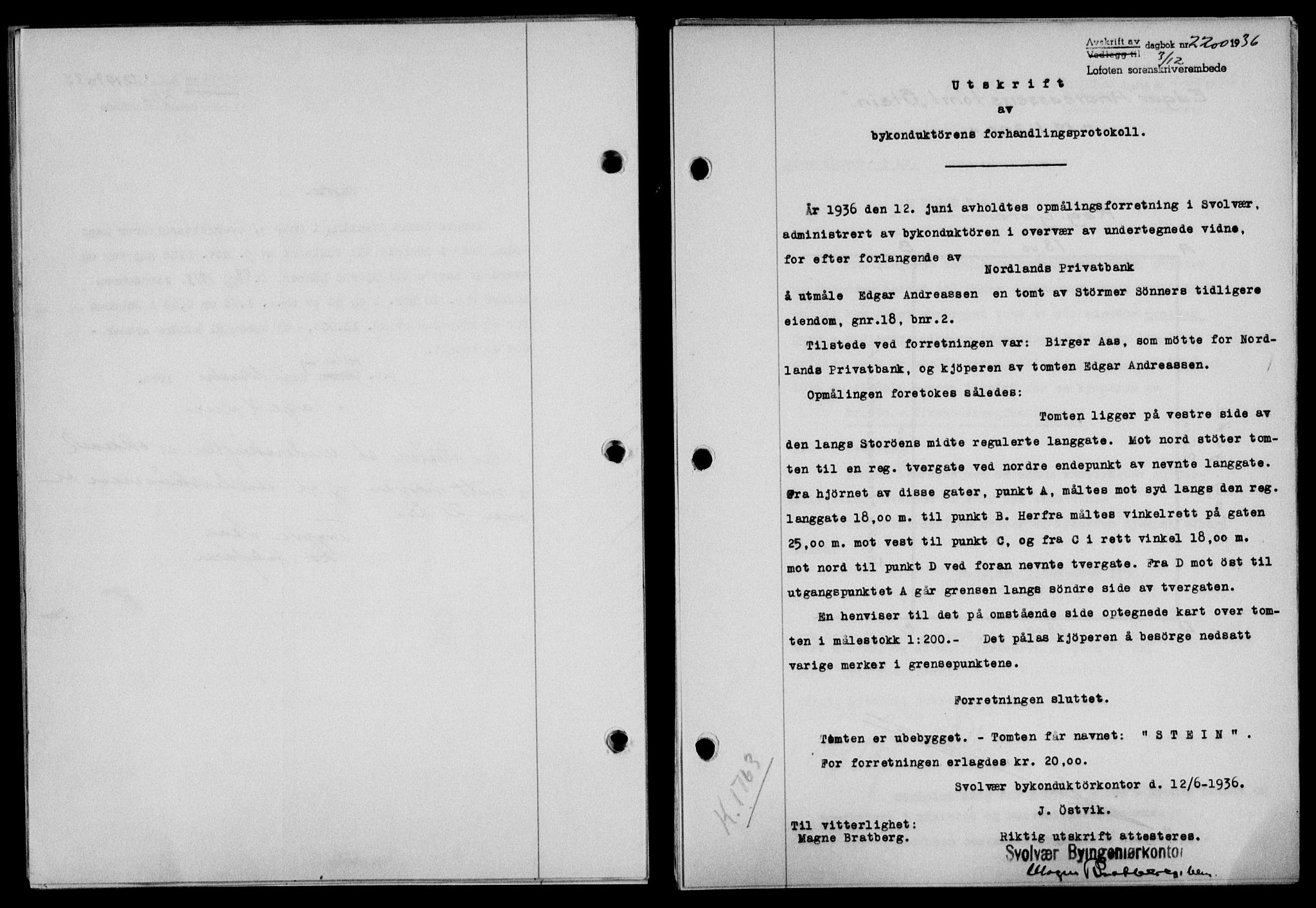 Lofoten sorenskriveri, SAT/A-0017/1/2/2C/L0001a: Mortgage book no. 1a, 1936-1937, Diary no: : 2200/1936