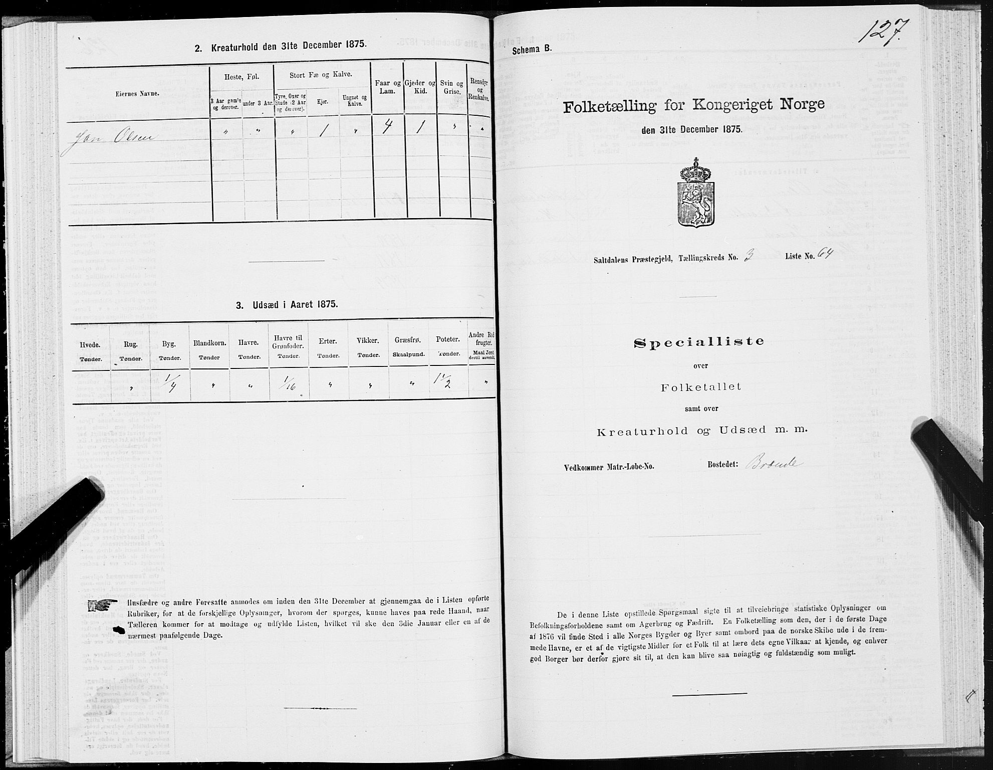 SAT, 1875 census for 1840P Saltdal, 1875, p. 2127