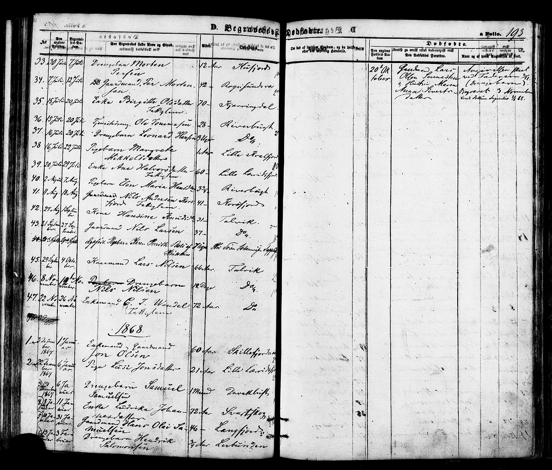 Talvik sokneprestkontor, SATØ/S-1337/H/Ha/L0011kirke: Parish register (official) no. 11, 1864-1877, p. 193
