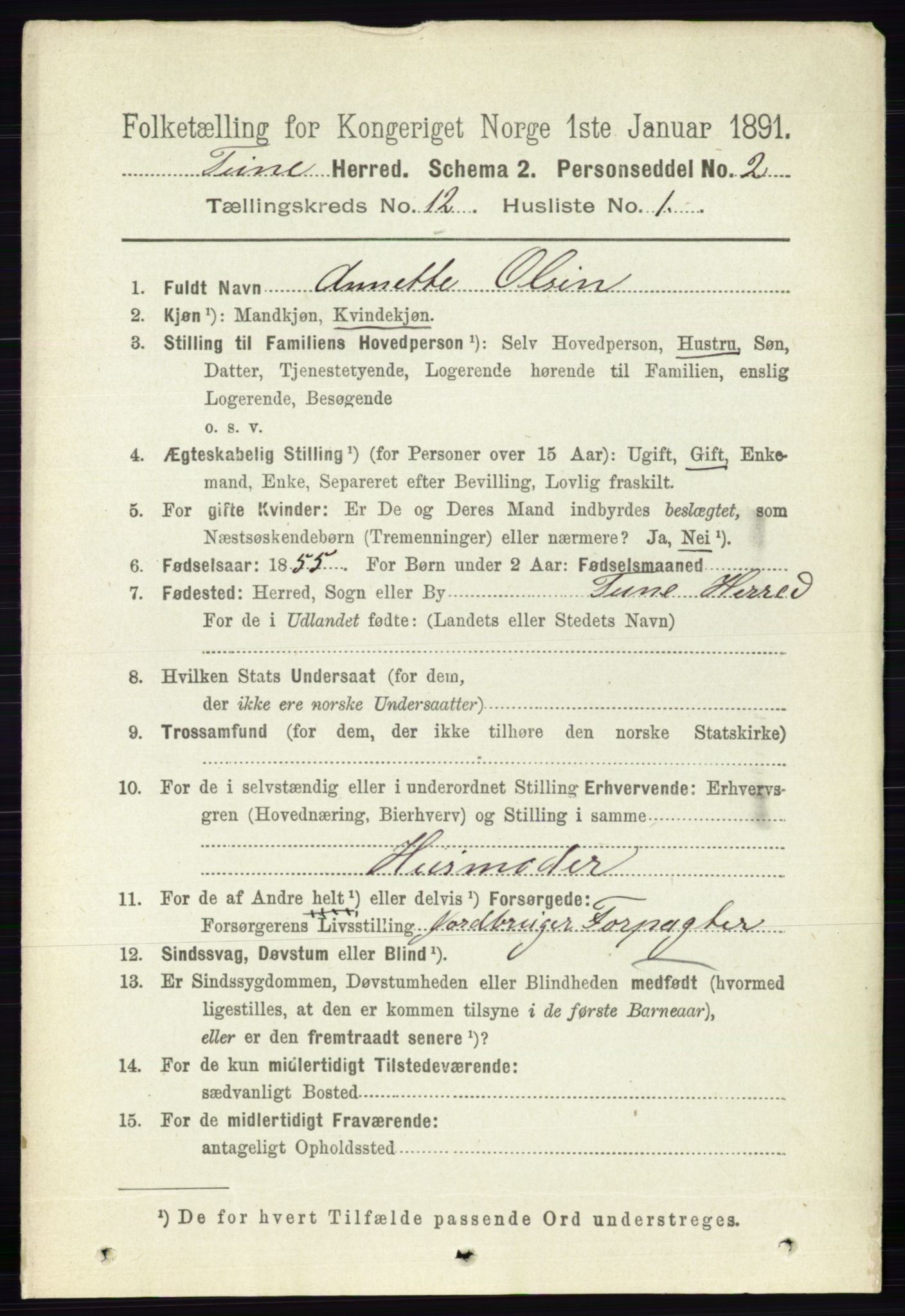 RA, 1891 census for 0130 Tune, 1891, p. 7216