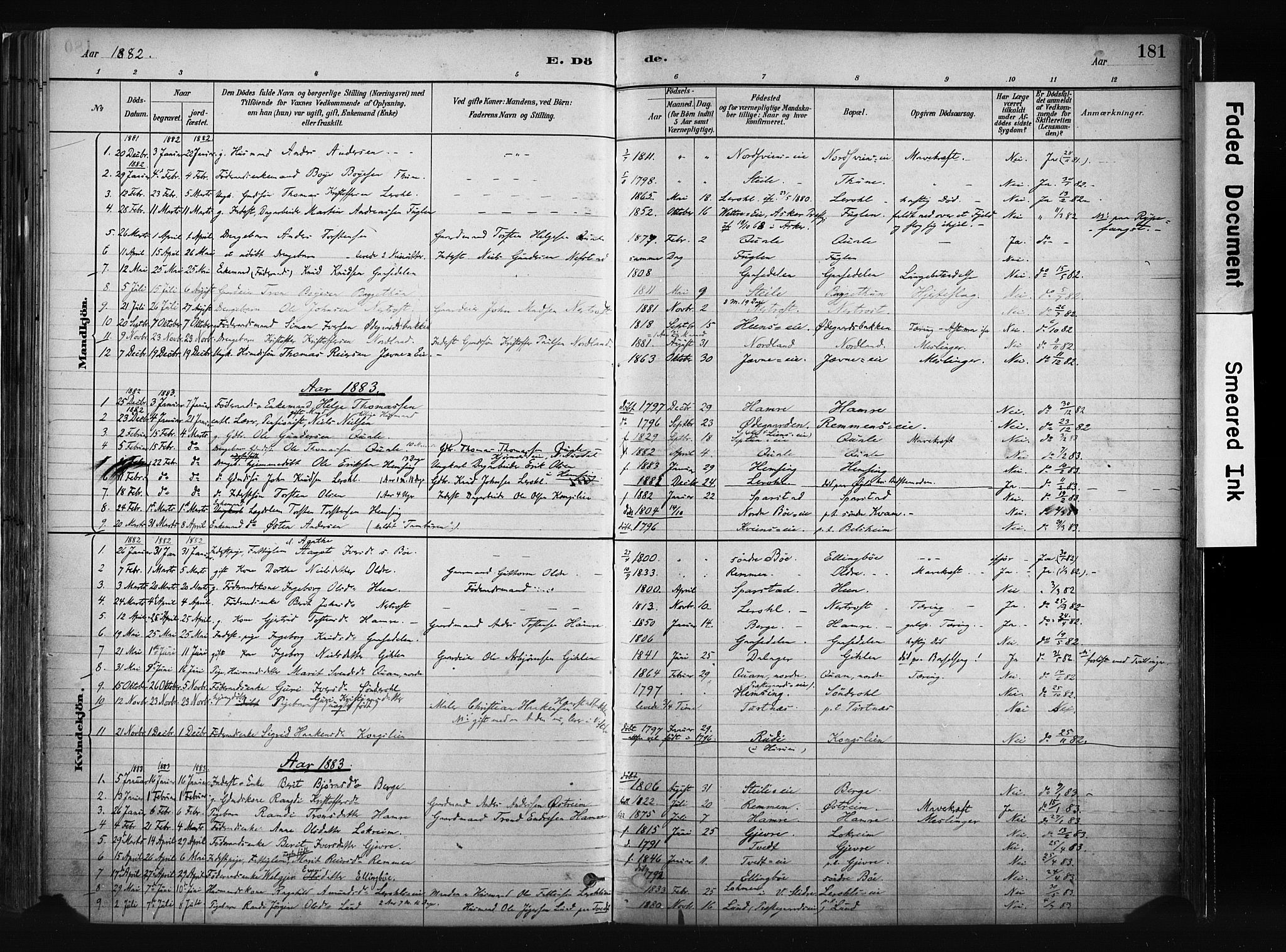 Vang prestekontor, Valdres, SAH/PREST-140/H/Ha/L0008: Parish register (official) no. 8, 1882-1910, p. 181