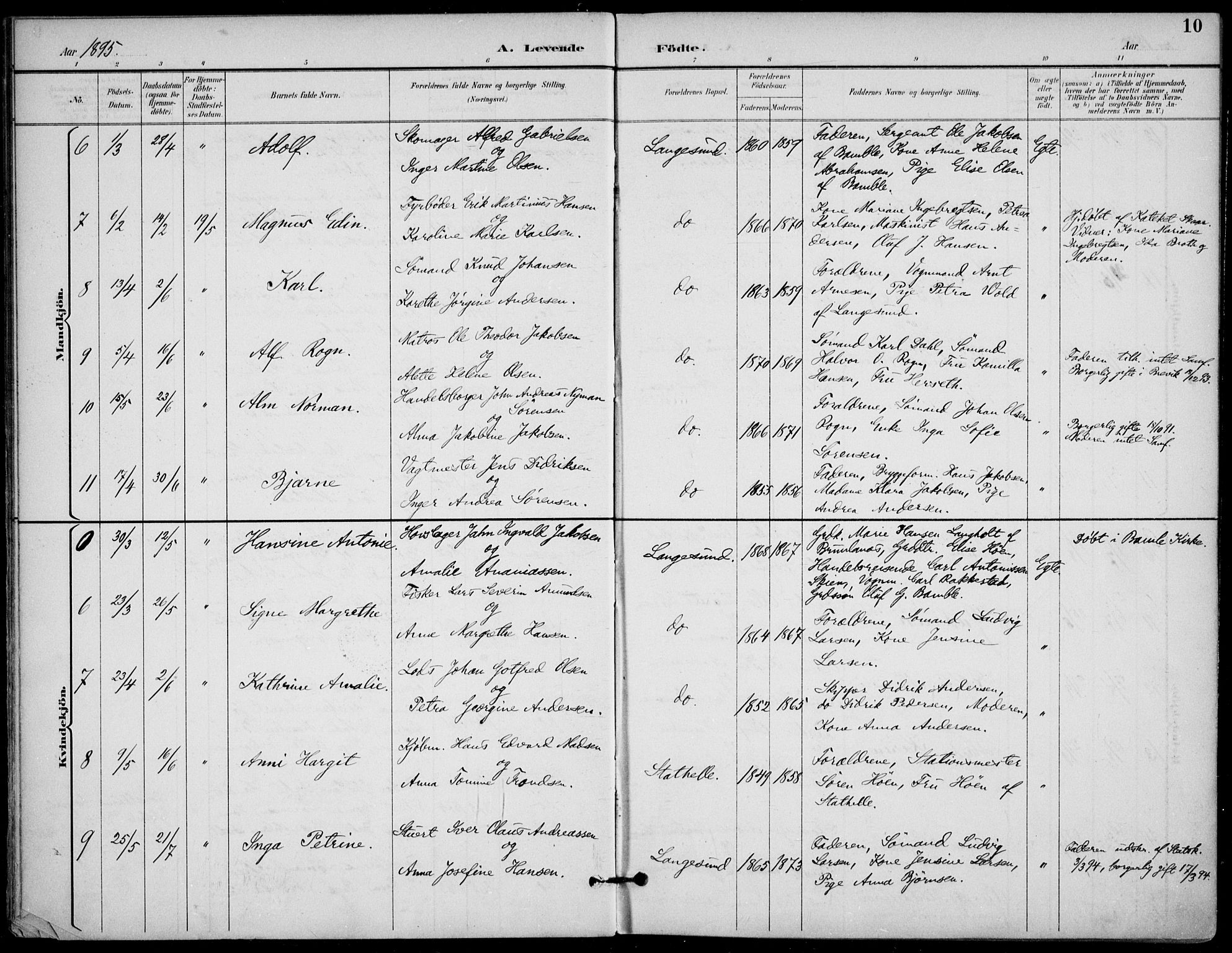 Langesund kirkebøker, SAKO/A-280/F/Fa/L0003: Parish register (official) no. 3, 1893-1907, p. 10