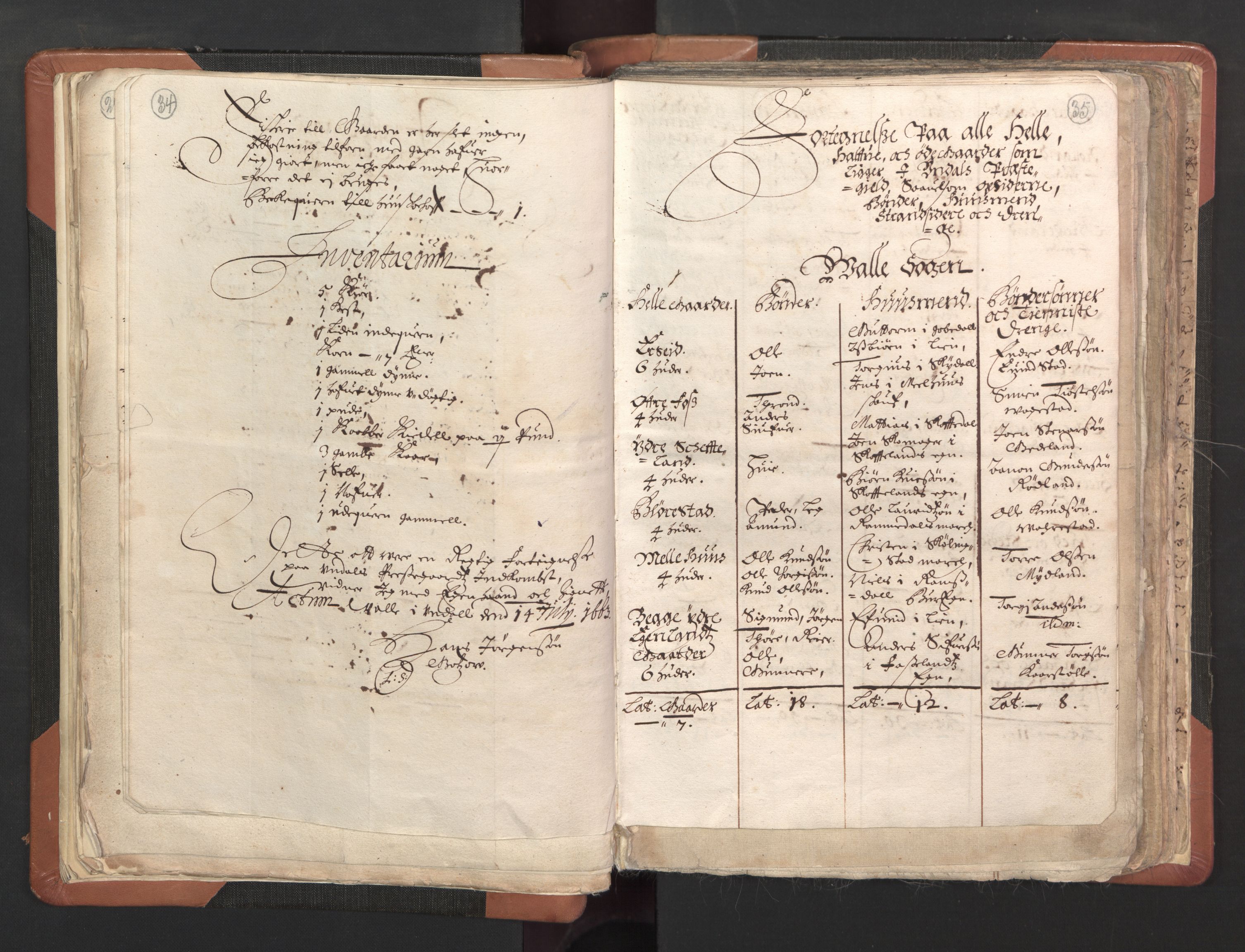 RA, Vicar's Census 1664-1666, no. 16: Lista deanery, 1664-1666, p. 34-35