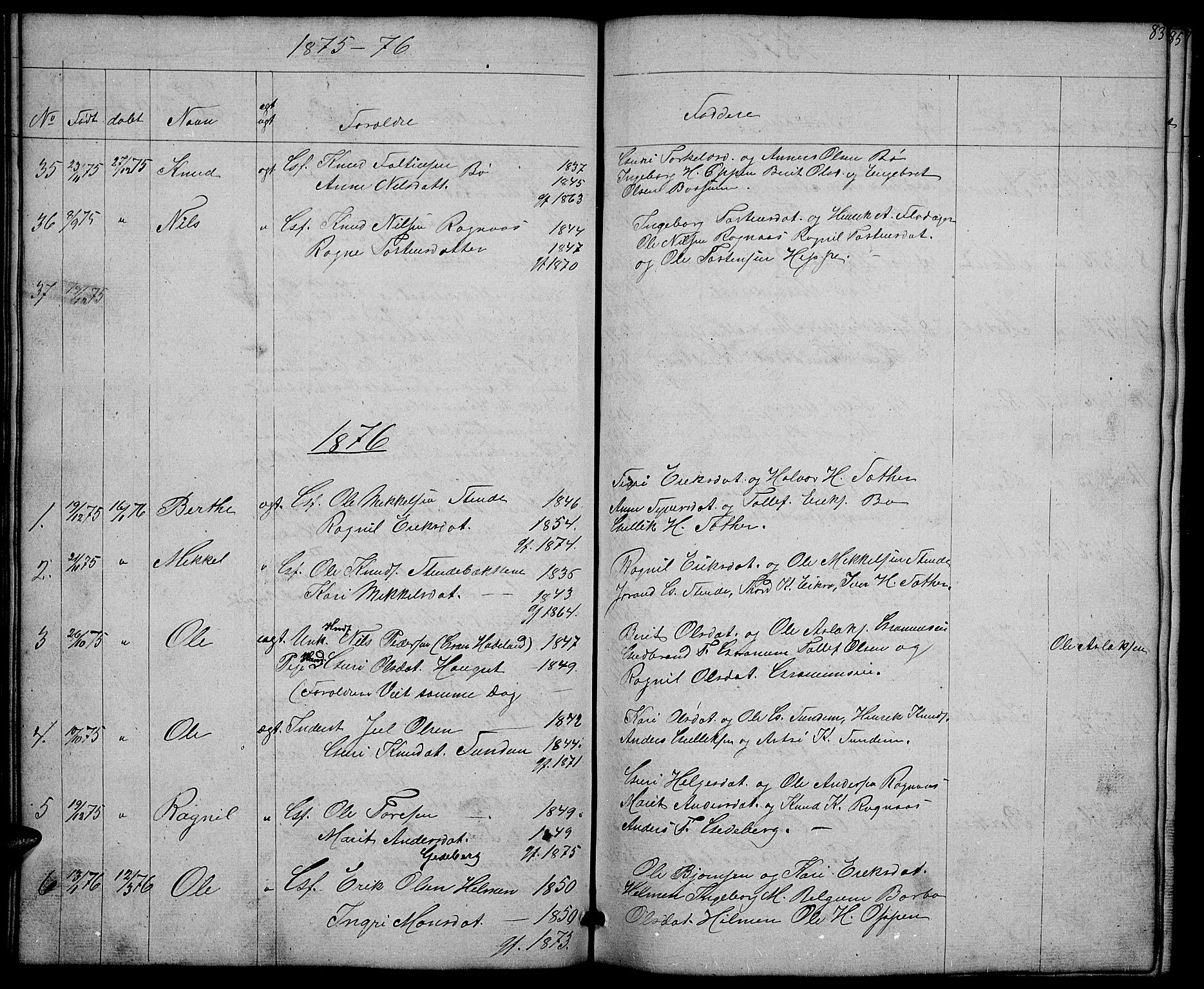 Nord-Aurdal prestekontor, SAH/PREST-132/H/Ha/Hab/L0004: Parish register (copy) no. 4, 1842-1882, p. 83