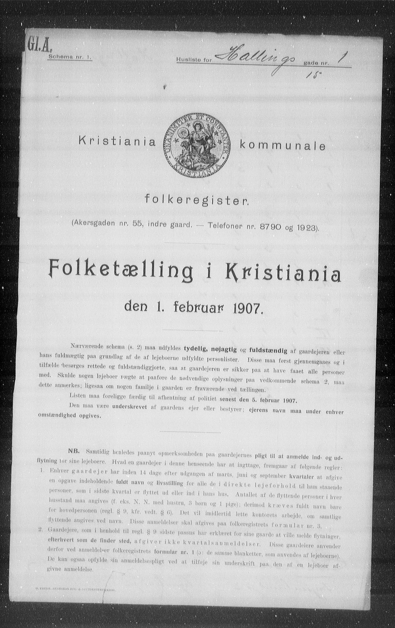 OBA, Municipal Census 1907 for Kristiania, 1907, p. 17454