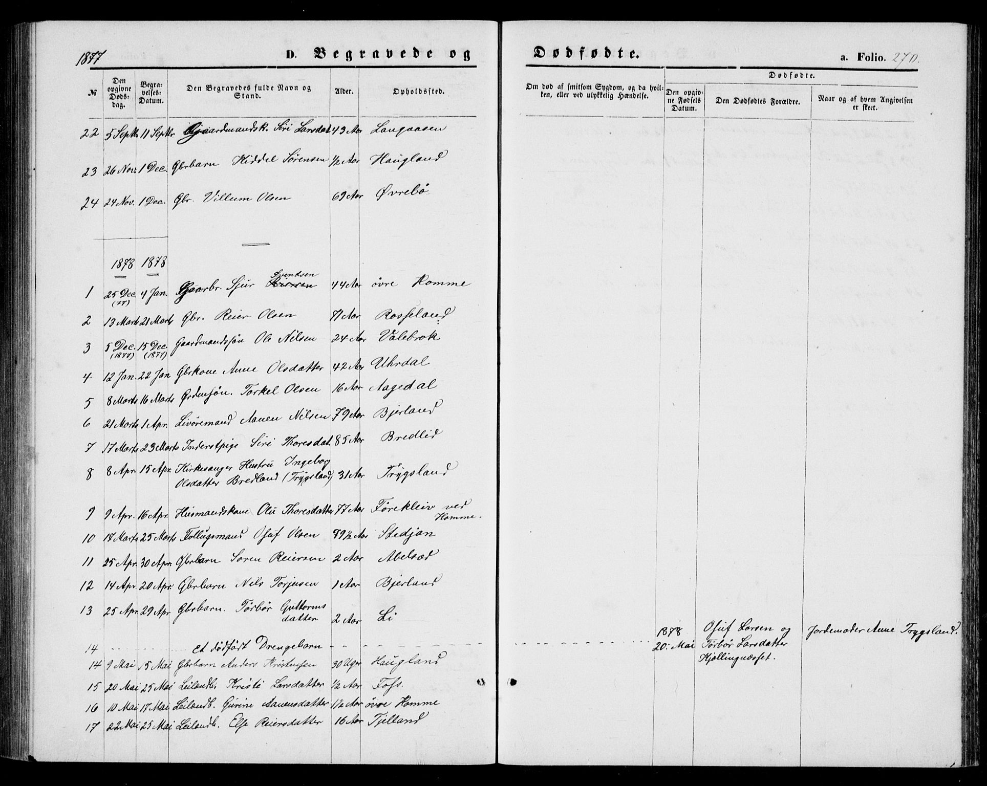 Bjelland sokneprestkontor, AV/SAK-1111-0005/F/Fb/Fba/L0004: Parish register (copy) no. B 4, 1869-1886, p. 270