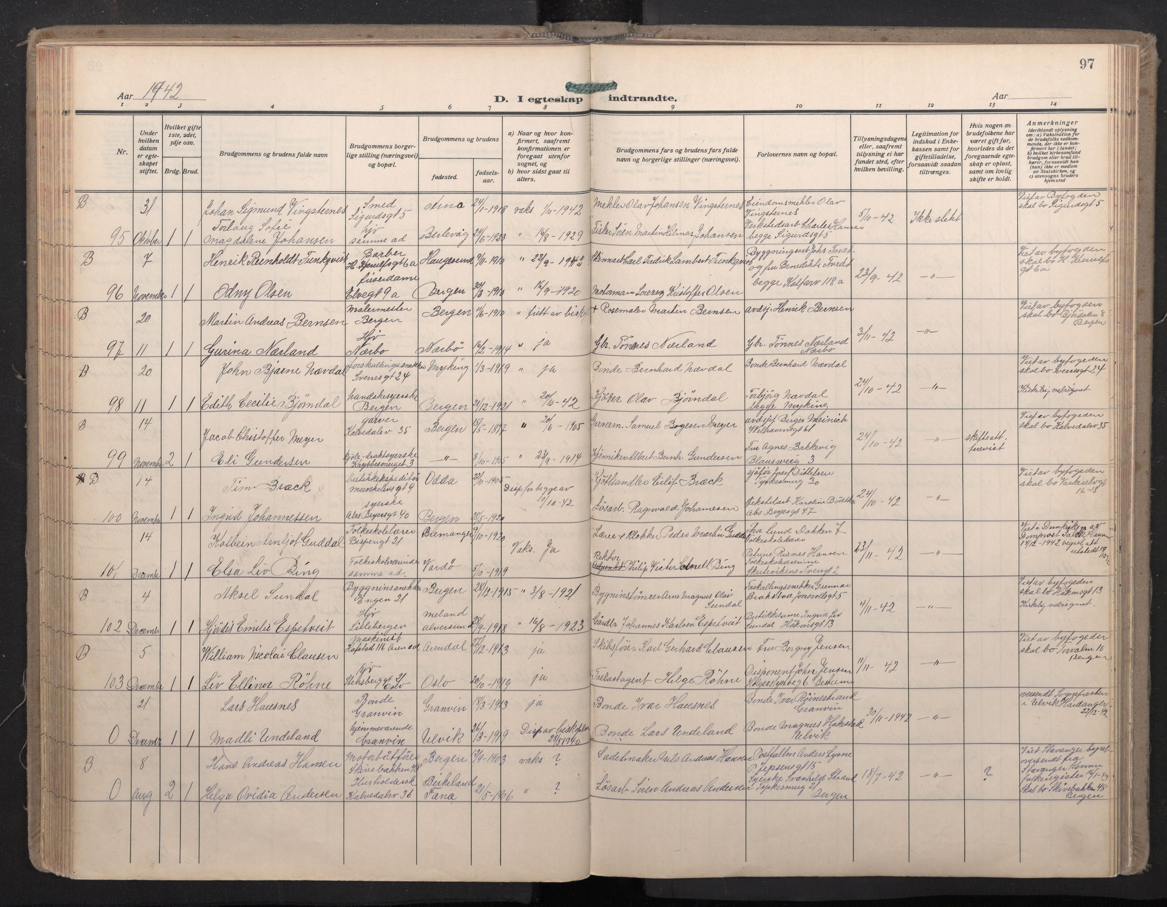 Domkirken sokneprestembete, SAB/A-74801/H/Haa: Parish register (official) no. D 7, 1937-1950, p. 96b-97a