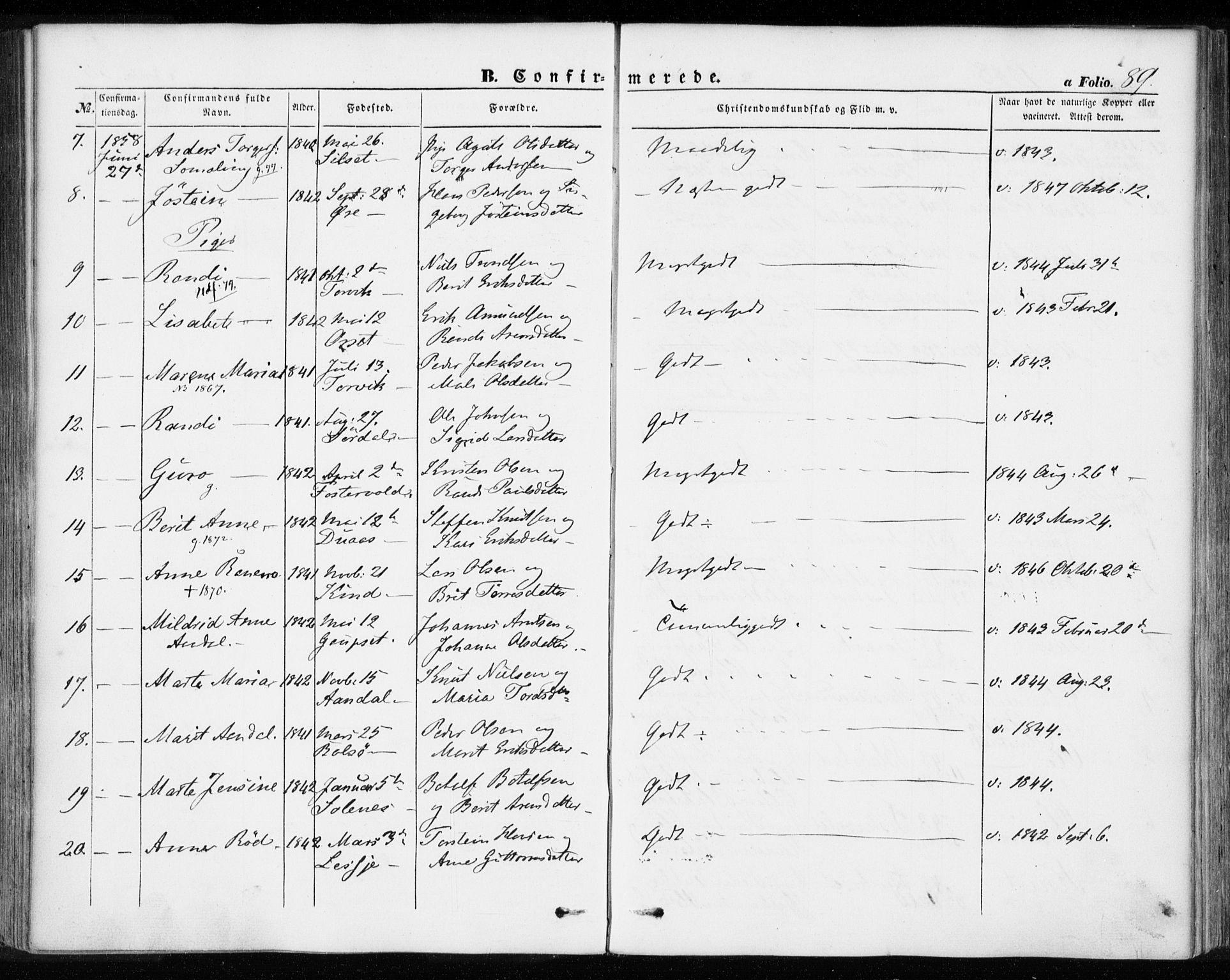 Ministerialprotokoller, klokkerbøker og fødselsregistre - Møre og Romsdal, AV/SAT-A-1454/584/L0965: Parish register (official) no. 584A05, 1857-1868, p. 89