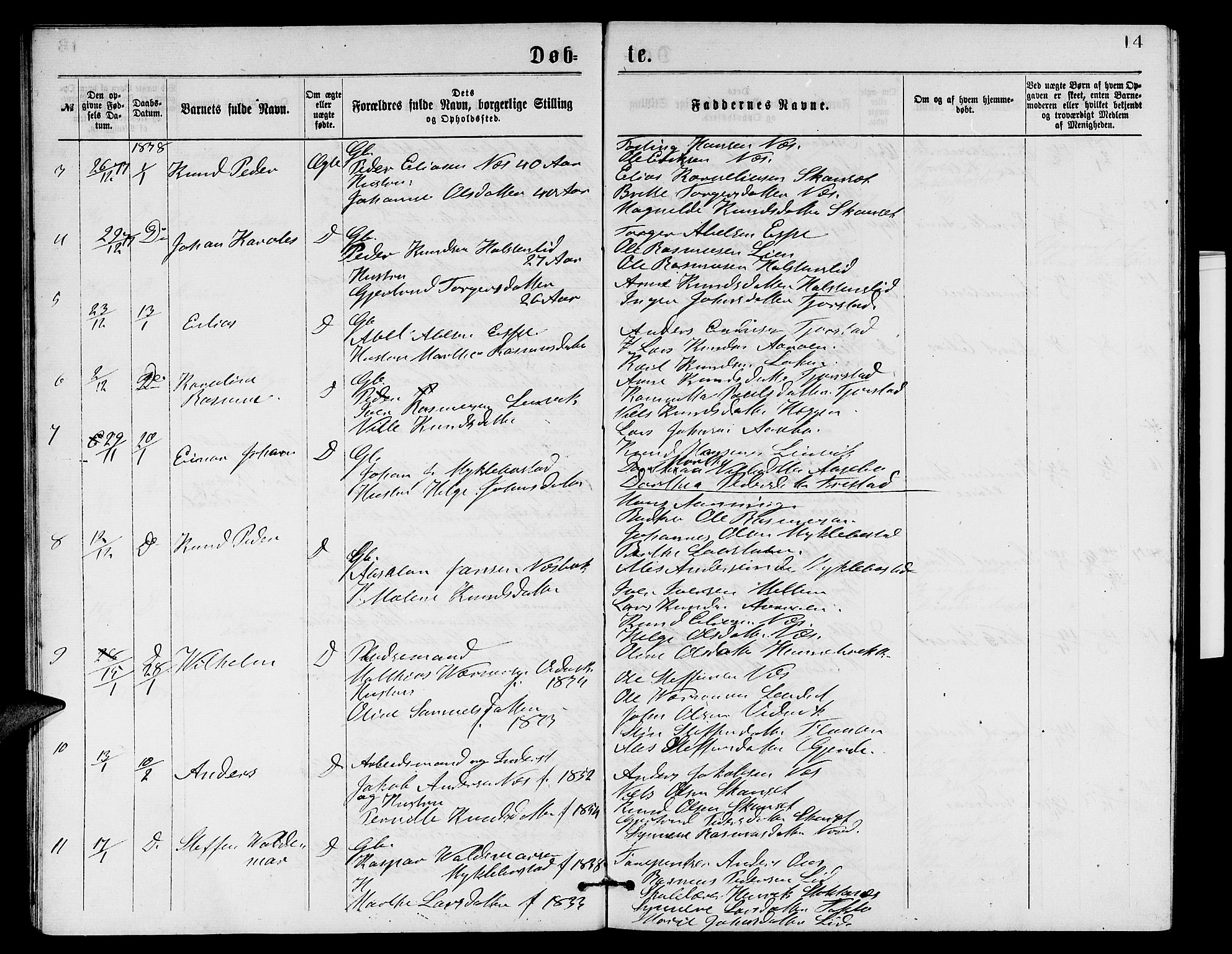 Eid sokneprestembete, AV/SAB-A-82301/H/Hab/Habb/L0001: Parish register (copy) no. B 1, 1877-1882, p. 14