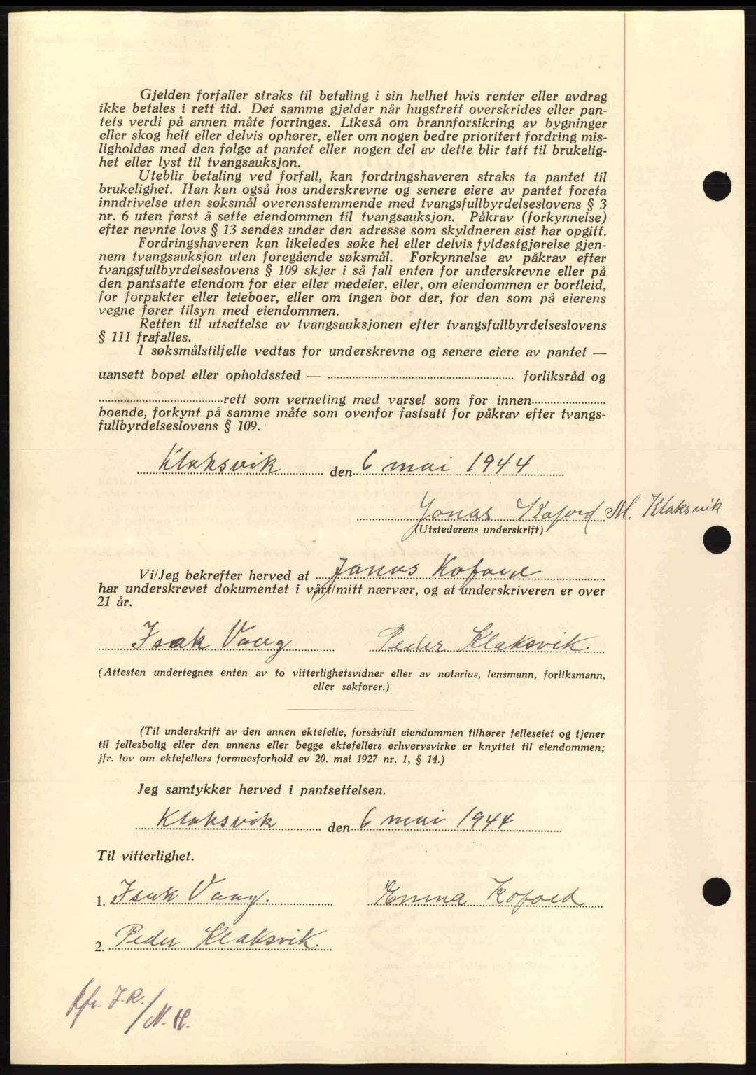 Nordmøre sorenskriveri, AV/SAT-A-4132/1/2/2Ca: Mortgage book no. B91, 1943-1944, Diary no: : 886/1944