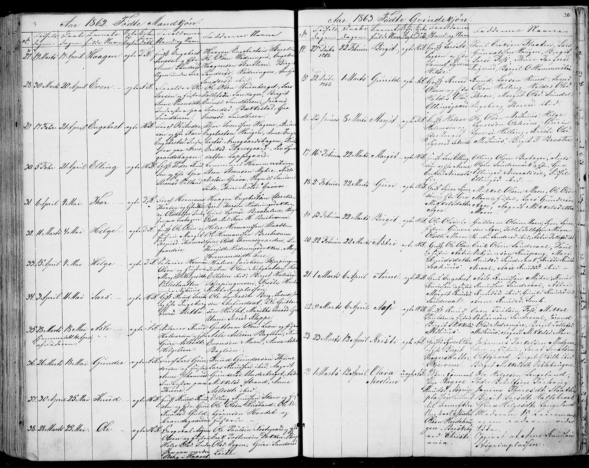Ål kirkebøker, SAKO/A-249/F/Fa/L0006: Parish register (official) no. I 6, 1849-1864, p. 310