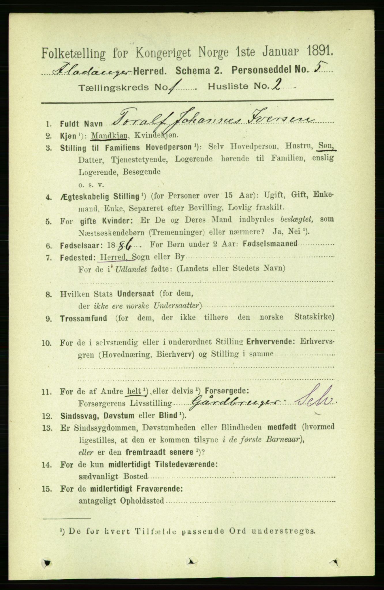 RA, 1891 census for 1749 Flatanger, 1891, p. 115