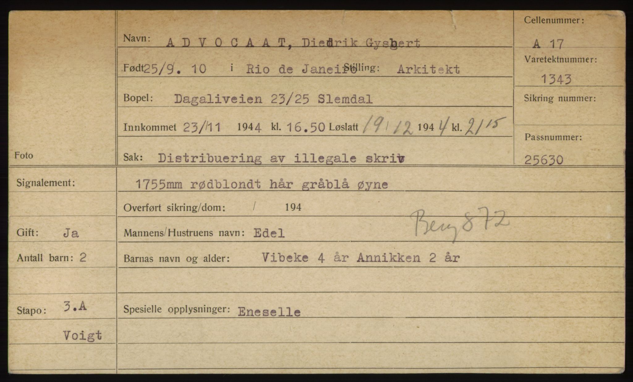 Statspolitiet - Hovedkontoret / Osloavdelingen, AV/RA-S-1329/C/Ck/Cke/L0002: Fangeregister; etternavn A - F, 1941-1945, p. 6