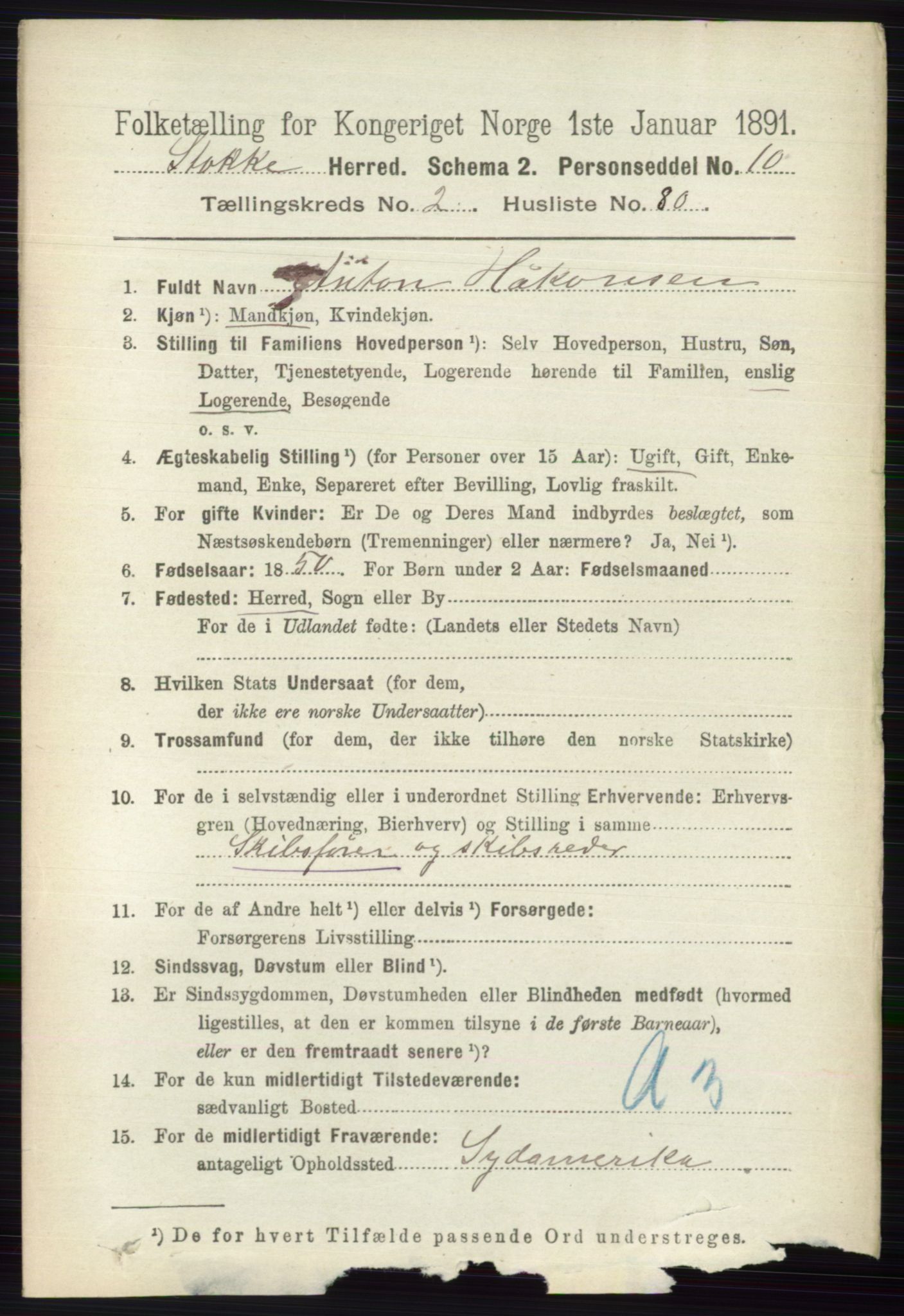 RA, 1891 census for 0720 Stokke, 1891, p. 1433