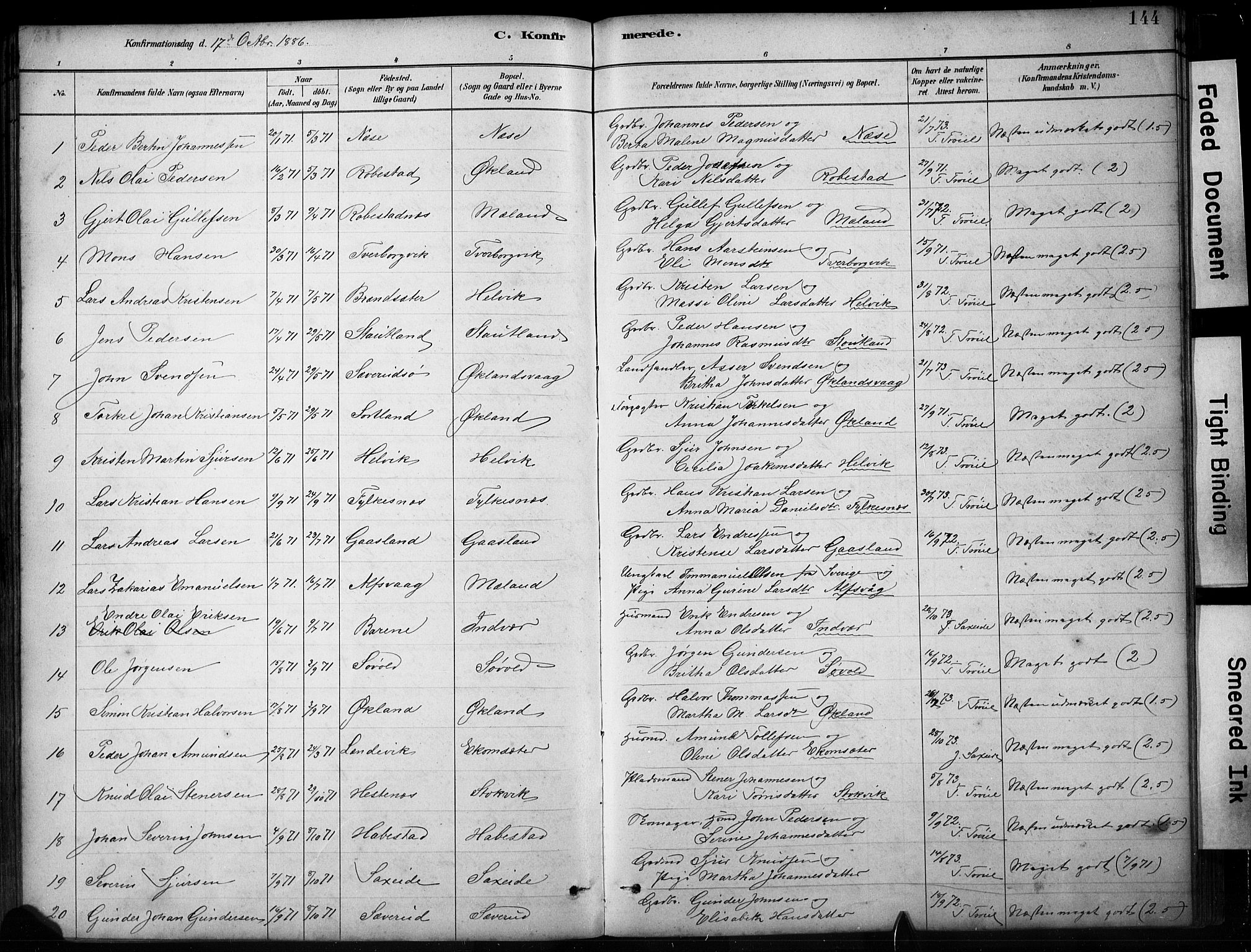 Finnås sokneprestembete, SAB/A-99925/H/Ha/Hab/Habb/L0003: Parish register (copy) no. B 3, 1882-1897, p. 144